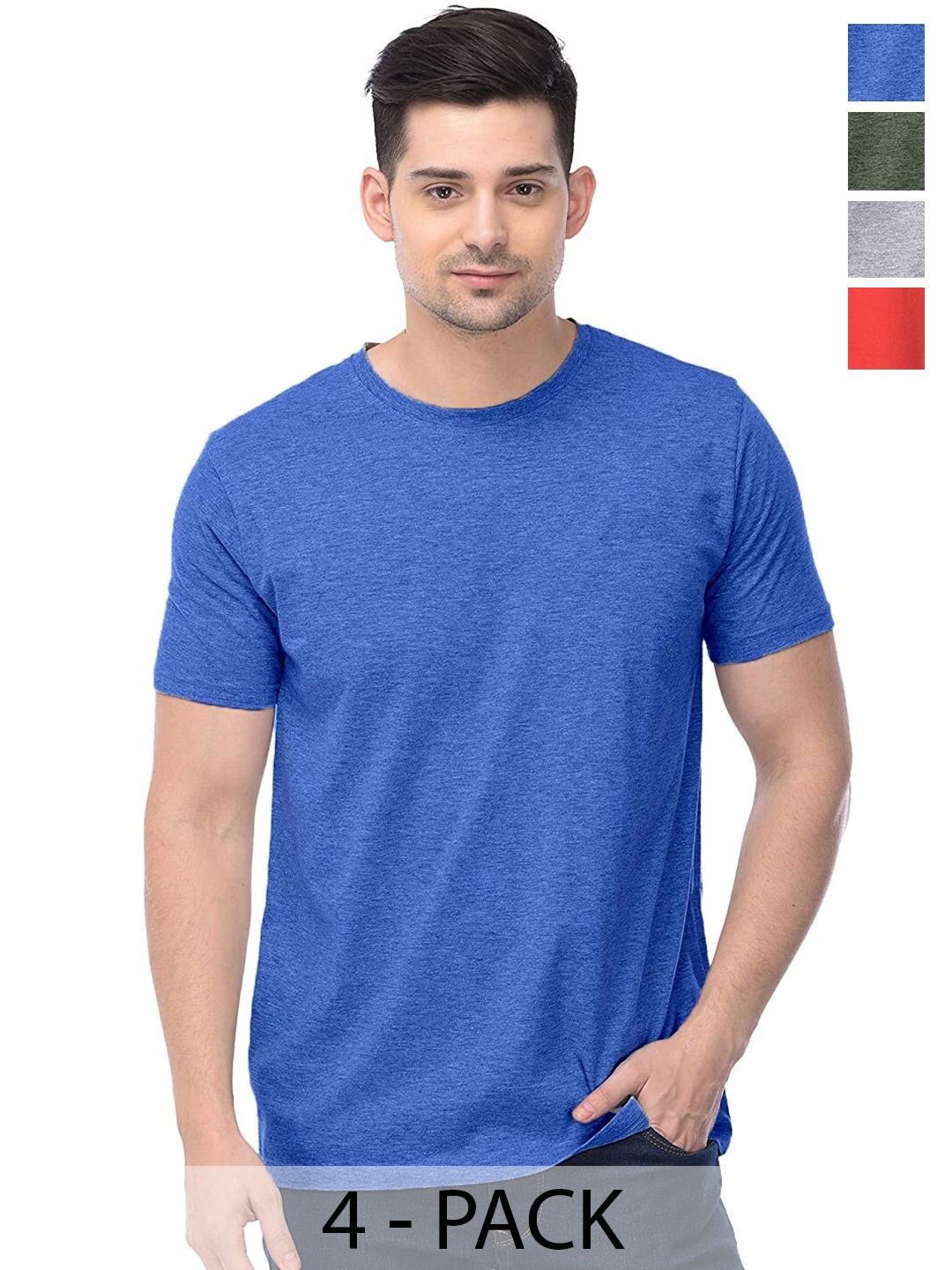 

COLOR CAPITAL Unisex Pack Of 4 Round Neck Casual Cotton T-shirts, Blue