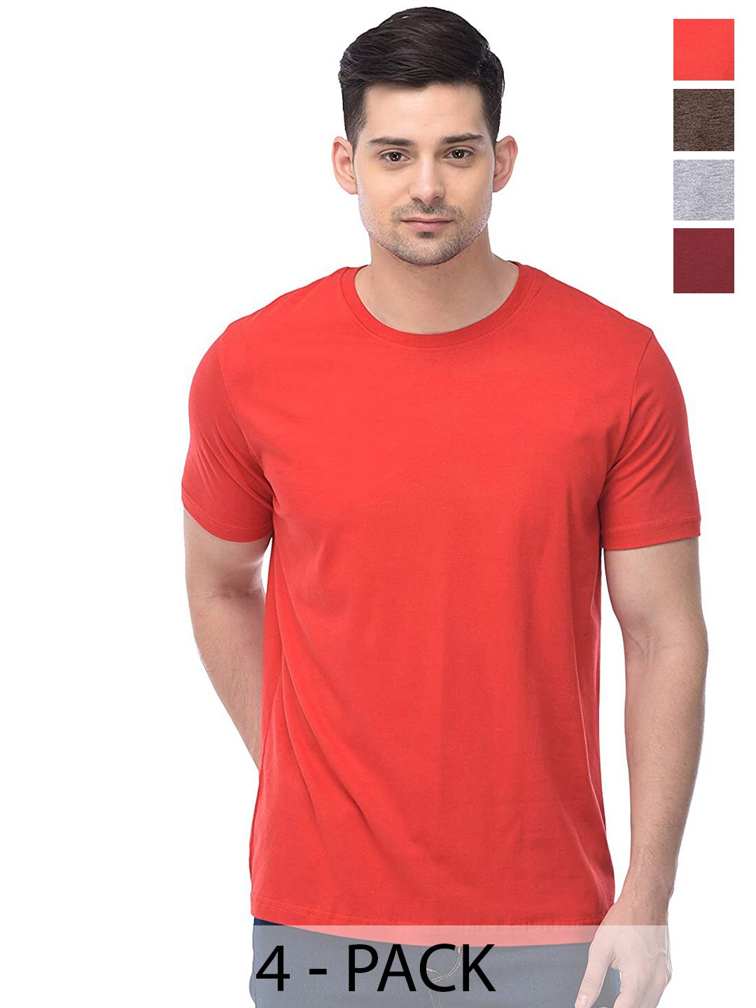 

COLOR CAPITAL Unisex Pack Of 4 Round Neck Cotton T-shirt, Orange