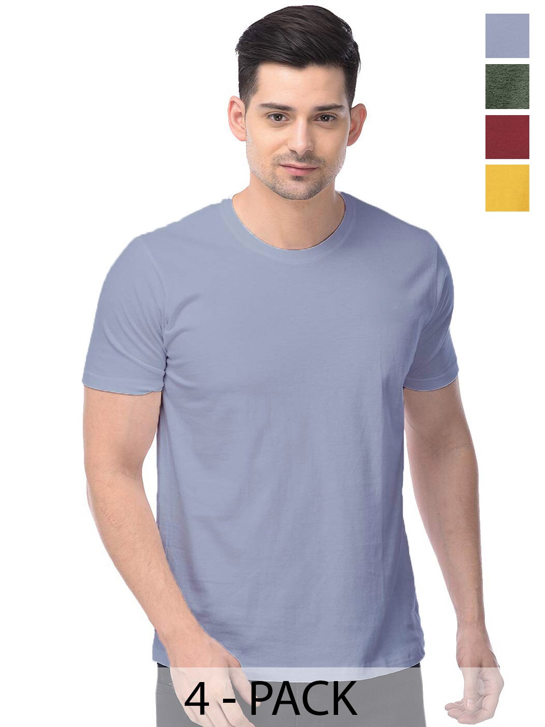 

COLOR CAPITAL Pack of 4 Cotton Round Neck T-shirts, Grey