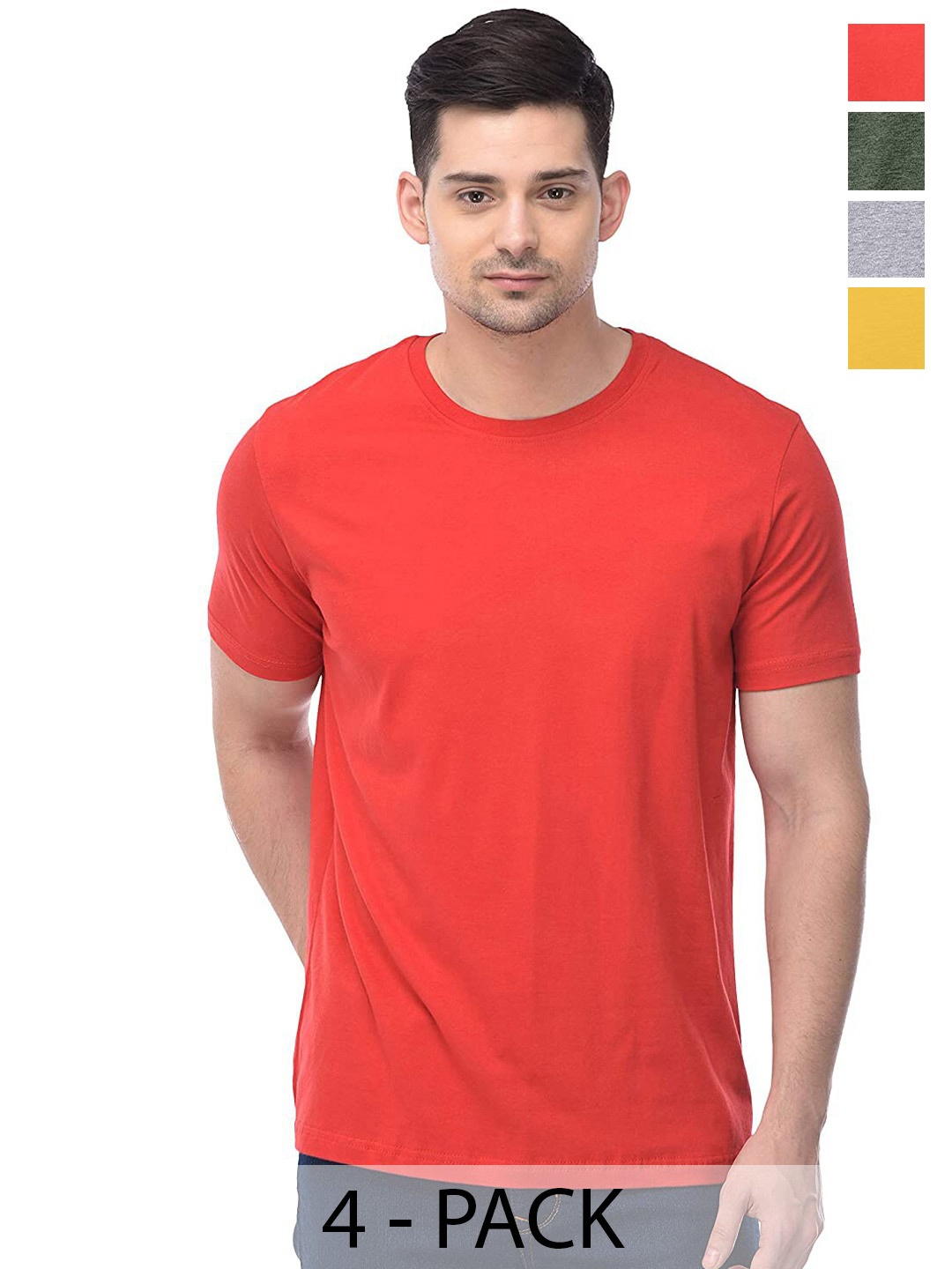 

COLOR CAPITAL Unisex Red & Green Pack Of 4 Cotton T-shirts
