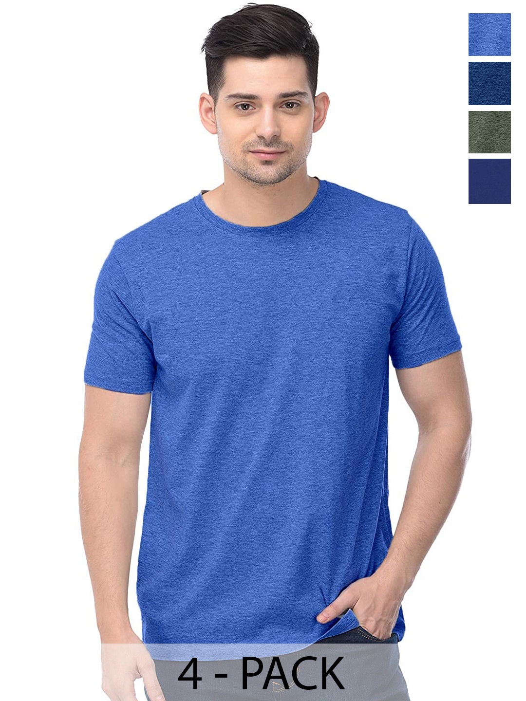 

COLOR CAPITAL Unisex Pack Of 4 Round Neck Casual Cotton T-shirts, Blue
