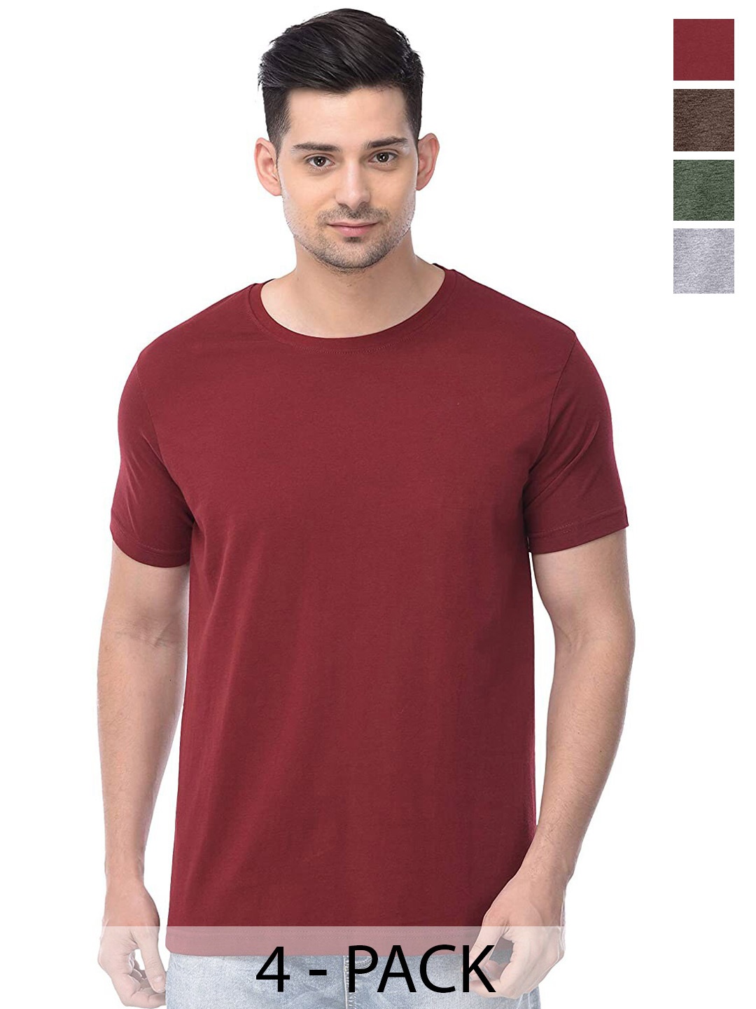 

COLOR CAPITAL Unisex Pack Of 4 Cotton T-shirts, Maroon