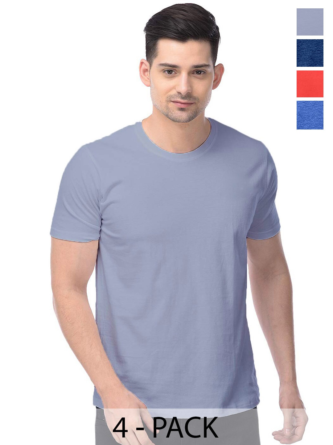 

COLOR CAPITAL Unisex Blue & Red Pack Of 4 Cotton T-shirts