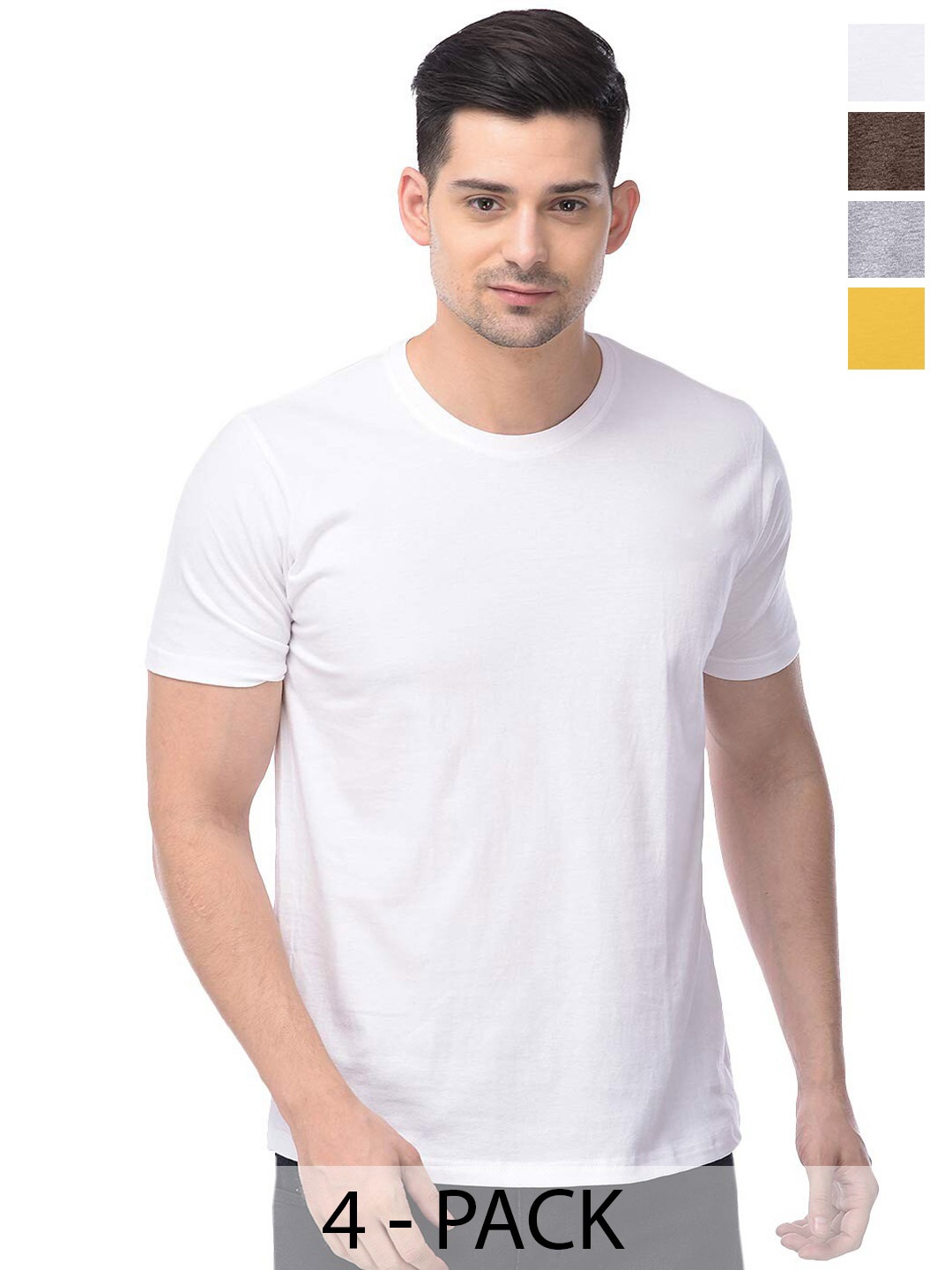 COLOR CAPITAL Pack of 4 Cotton Round Neck T-shirts, White