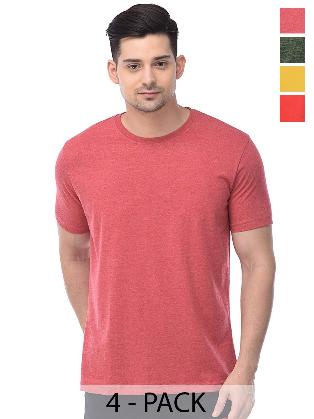 

COLOR CAPITAL Pack of 4 Cotton Round Neck T-shirts, Pink