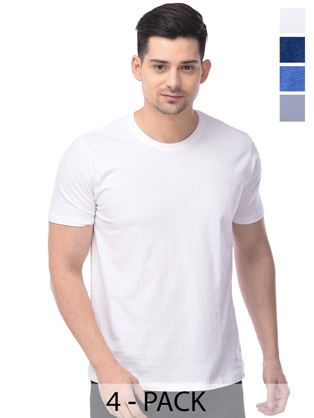 

COLOR CAPITAL Unisex Pack Of 4 Round Neck Cotton T-shirt, White
