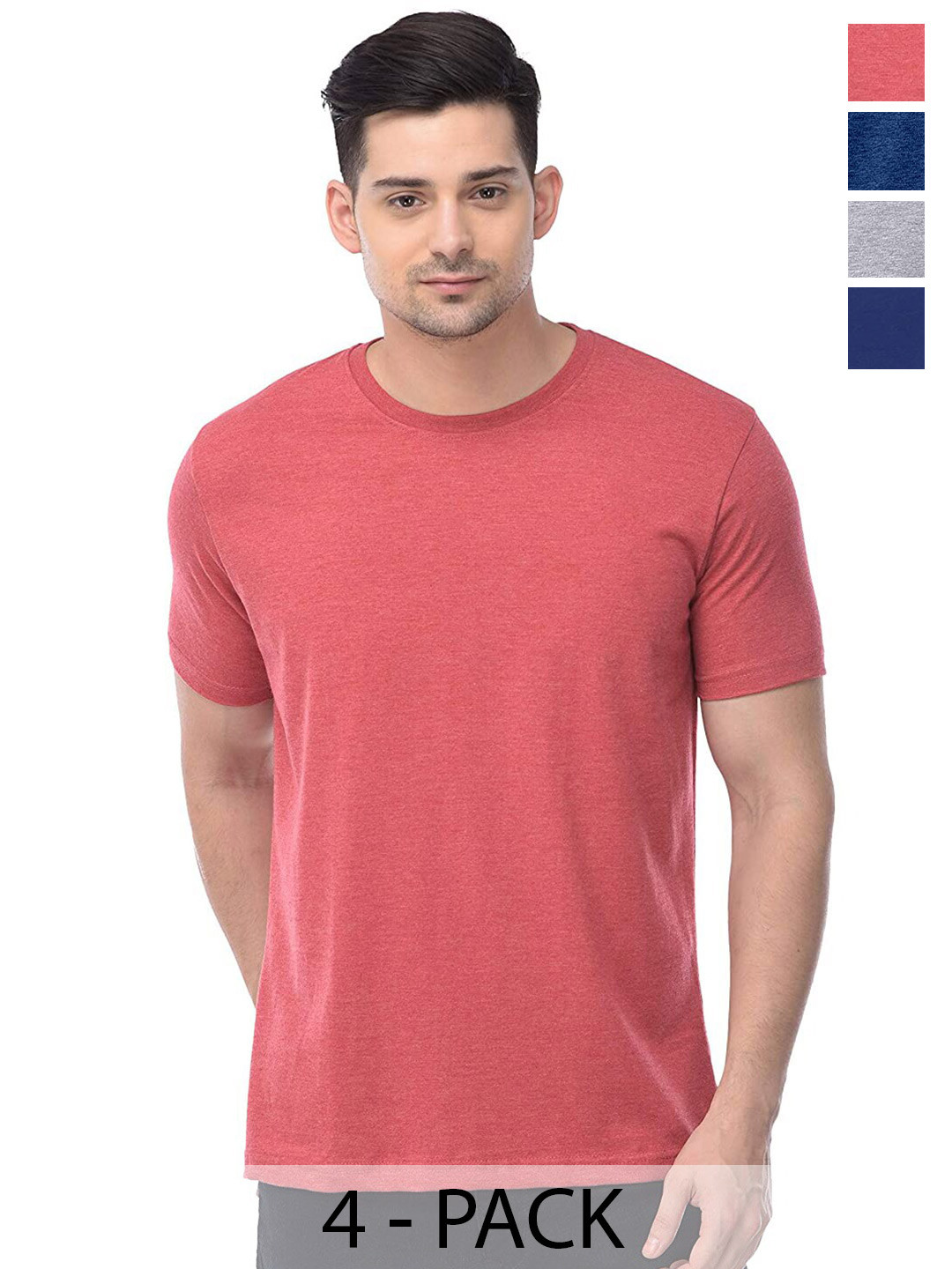 

COLOR CAPITAL Unisex Pack Of 4 Round Neck Short Sleeves Cotton T-shirt, Pink