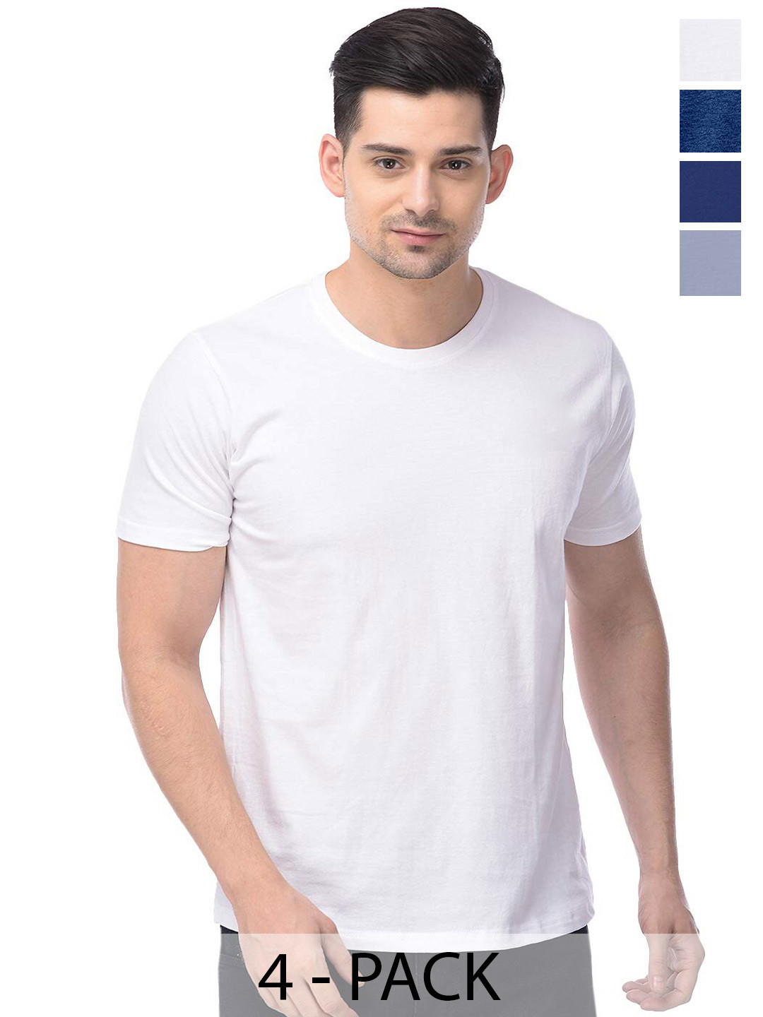 

COLOR CAPITAL Unisex Pack Of 4 Round Neck Casual Cotton T-shirts, White