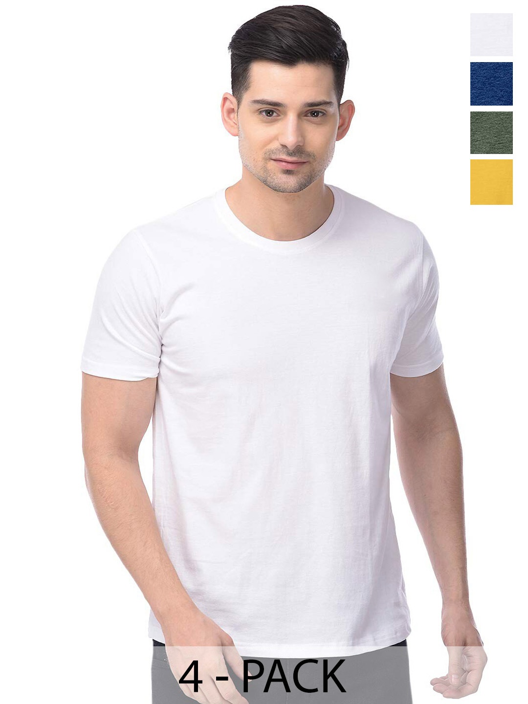 COLOR CAPITAL Unisex Pack Of 4 Round Neck Cotton T-shirt, White