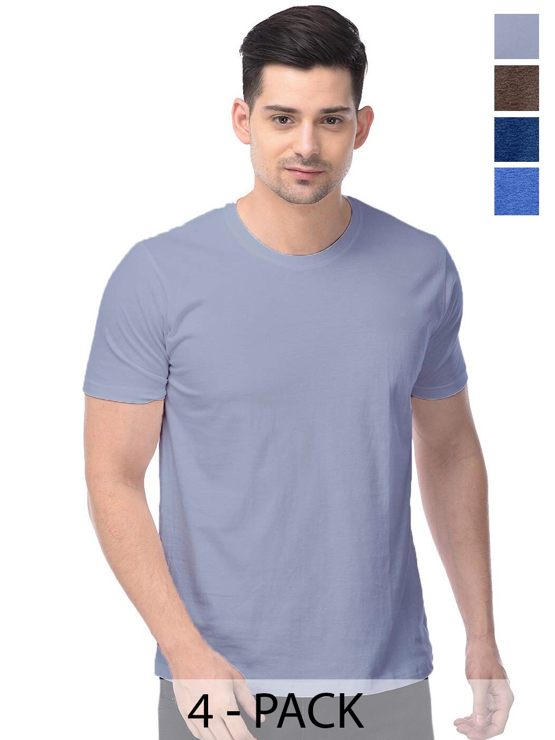 COLOR CAPITAL Unisex Pack Of 4 Round Neck Cotton T-shirt, Grey