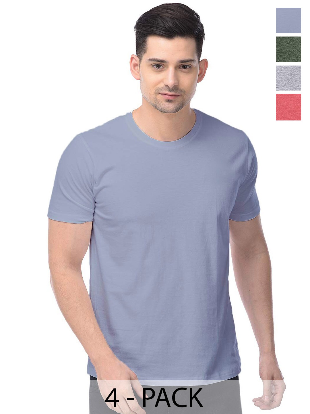 

COLOR CAPITAL Pack of 4 Cotton Round Neck T-shirts, Grey