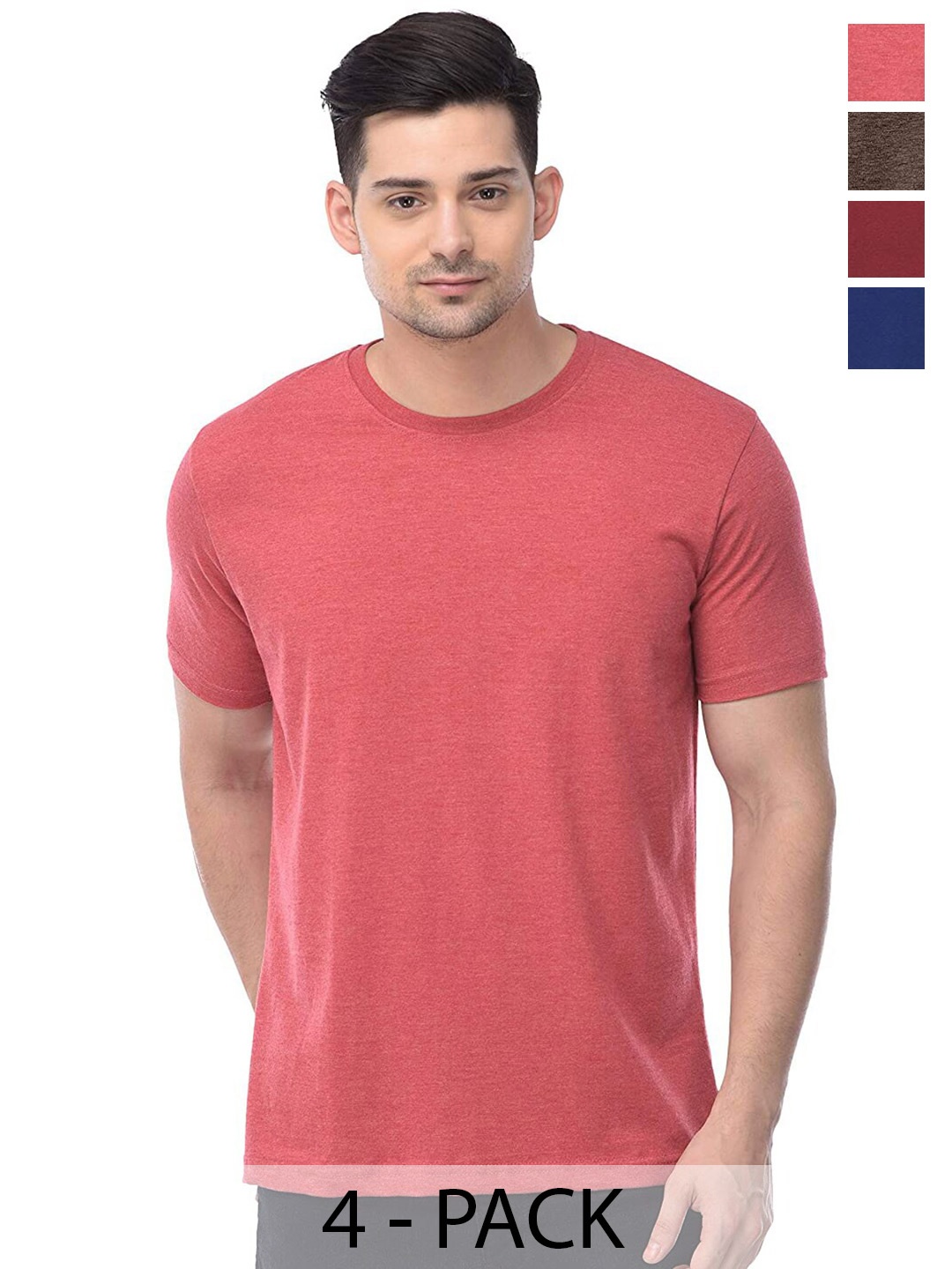 

COLOR CAPITAL Unisex Pack Of 4 Cotton T-shirts, Coral