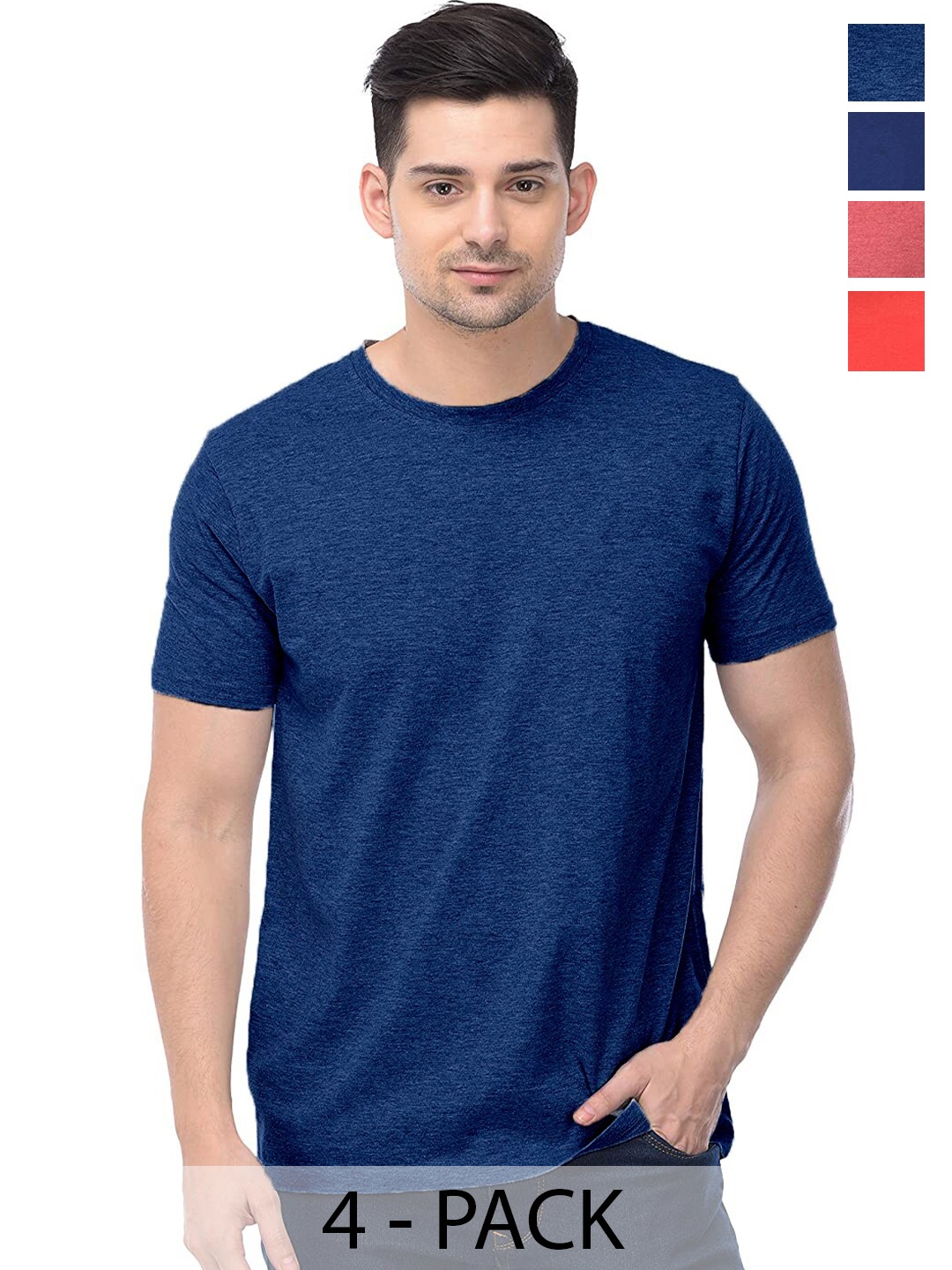 

COLOR CAPITAL Pack Of 4 Cotton T-shirt, Navy blue