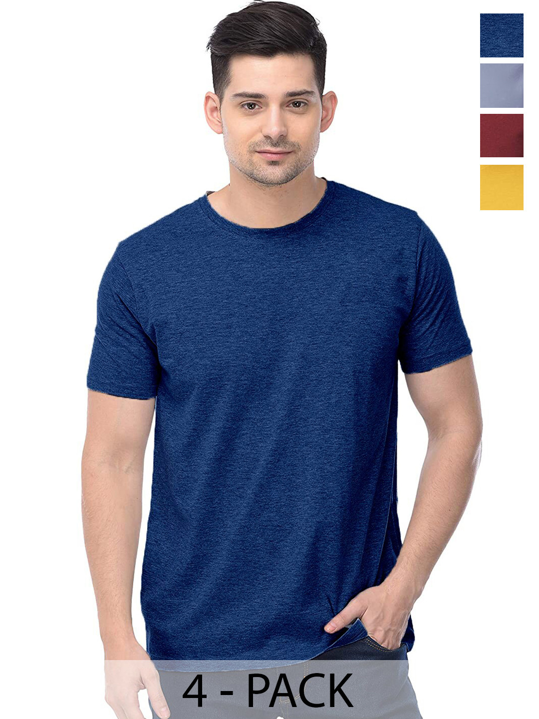 

COLOR CAPITAL Unisex Pack Of 4 Cotton T-shirts, Blue