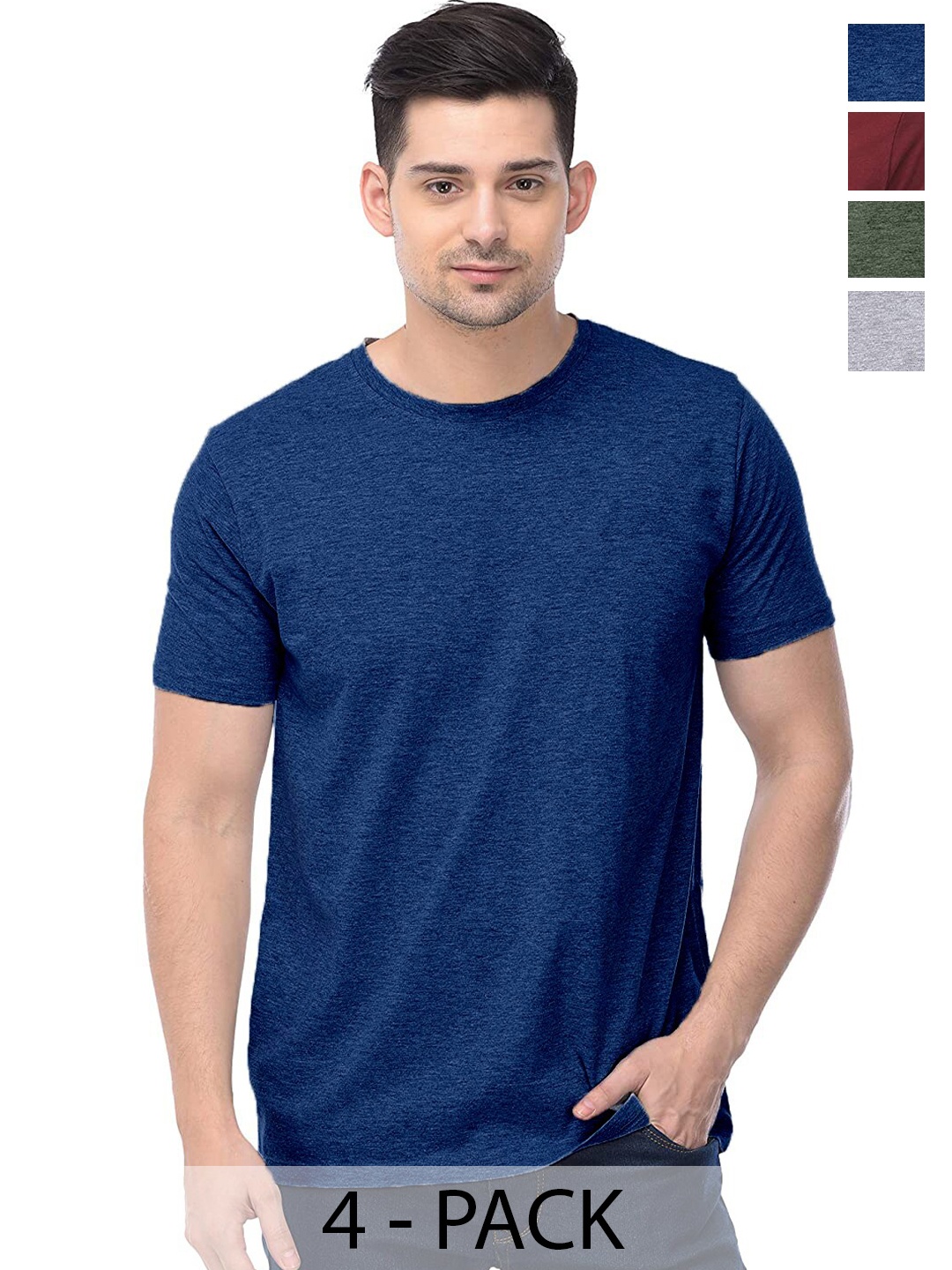 

COLOR CAPITAL Pack of 4 Unisex Cotton T-shirt, Blue
