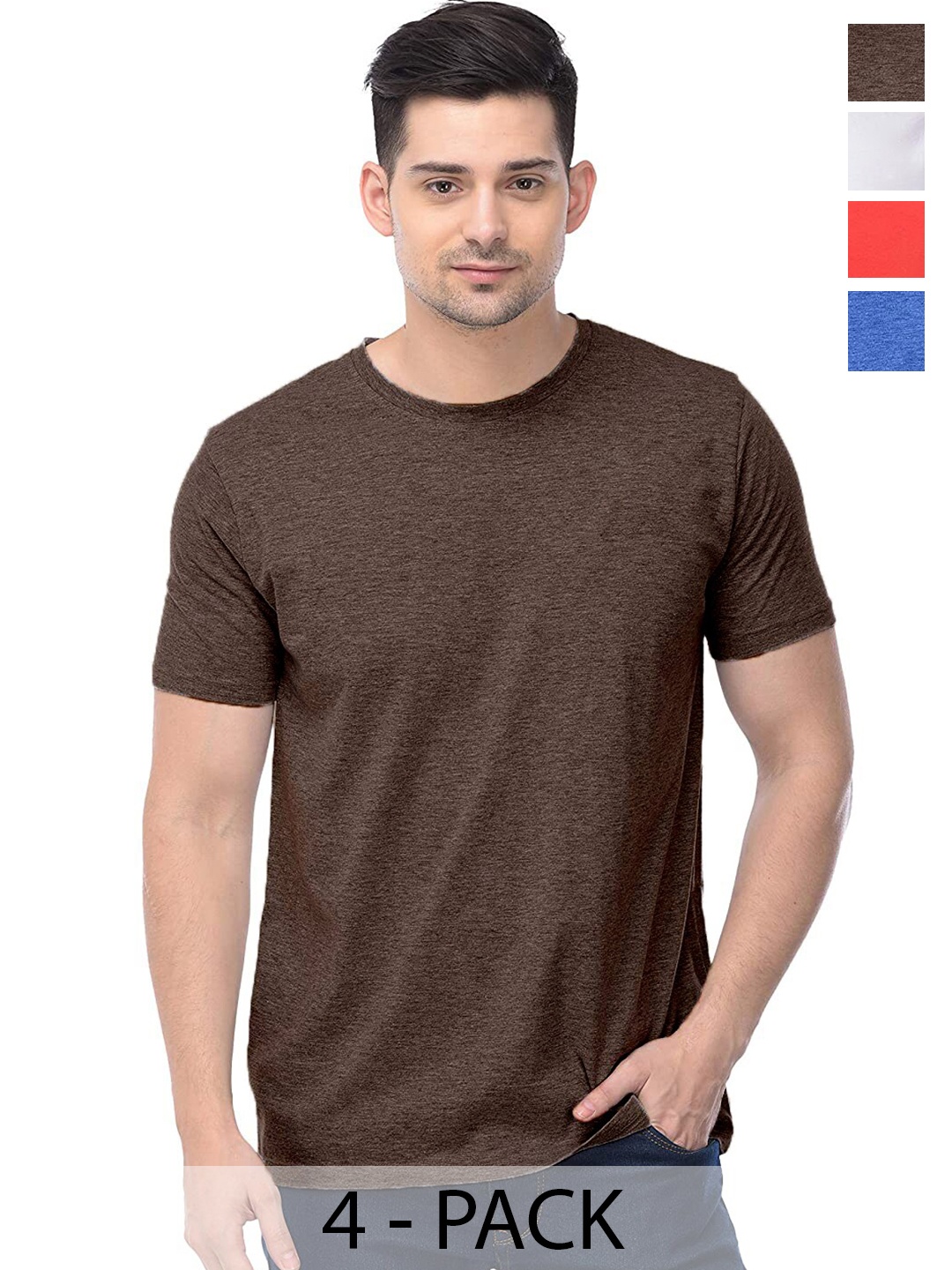 

COLOR CAPITAL Unisex Pack of 4 Cotton T-shirt, Brown