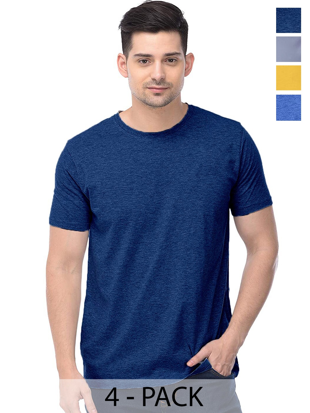 

COLOR CAPITAL Unisex Pack Of 4 Round Neck Casual Cotton T-shirts, Teal