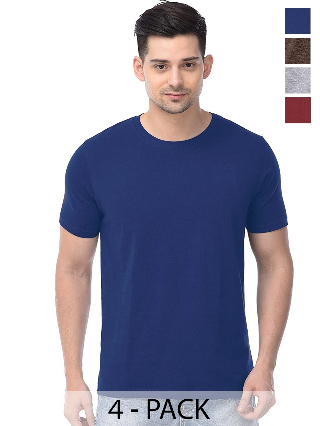 

COLOR CAPITAL Unisex Pack Of 4 Round Neck Cotton T-shirts, Navy blue