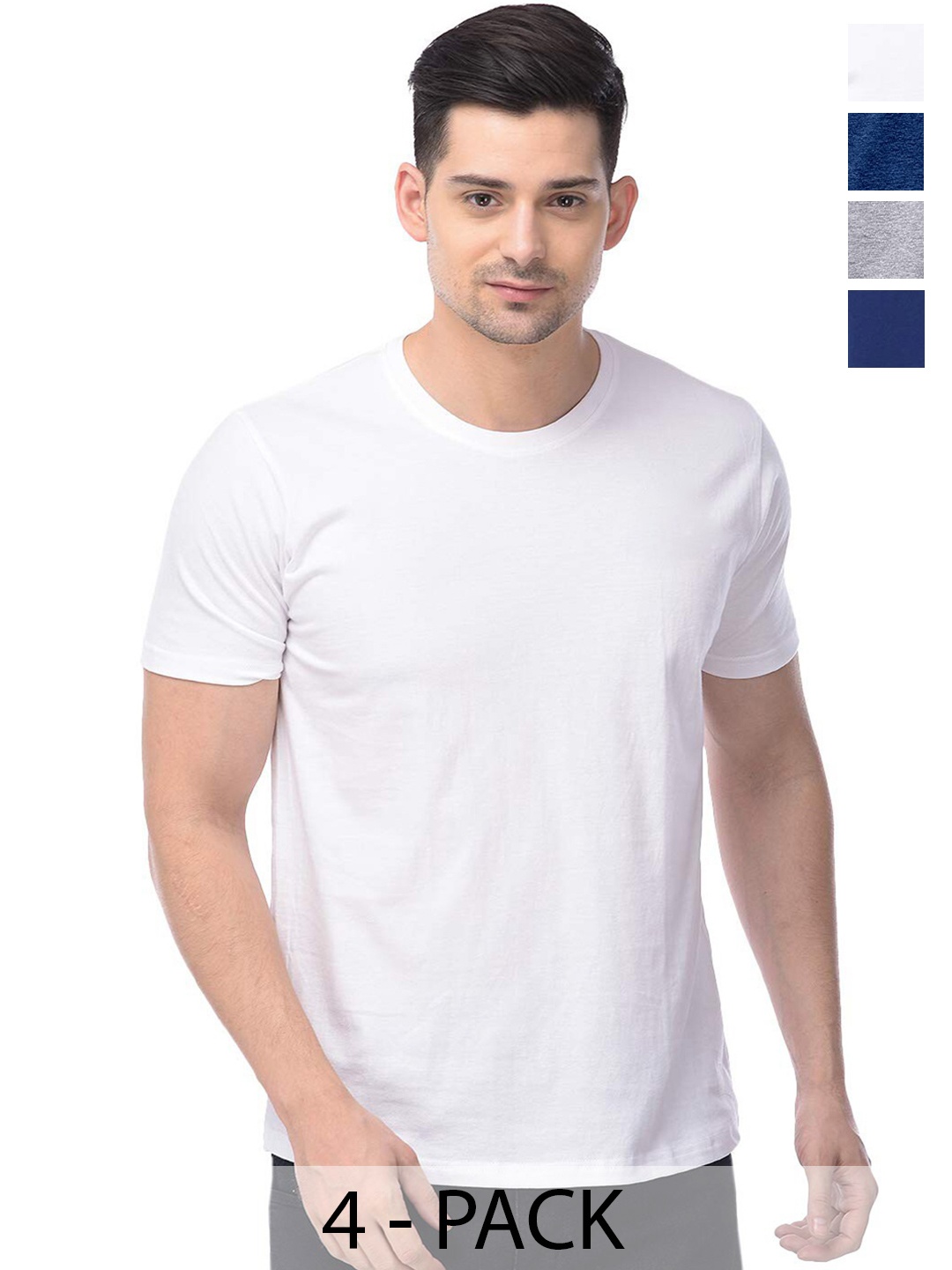 

COLOR CAPITAL Unisex Pack Of 4 Round Neck Cotton T-shirt, White