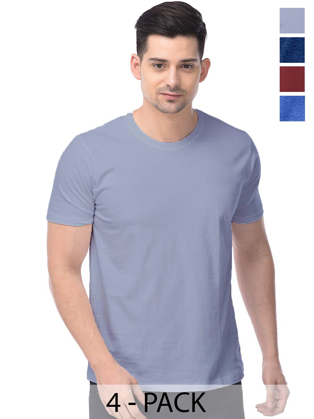 

COLOR CAPITAL Pack of 4 Cotton Round Neck T-shirts, Grey