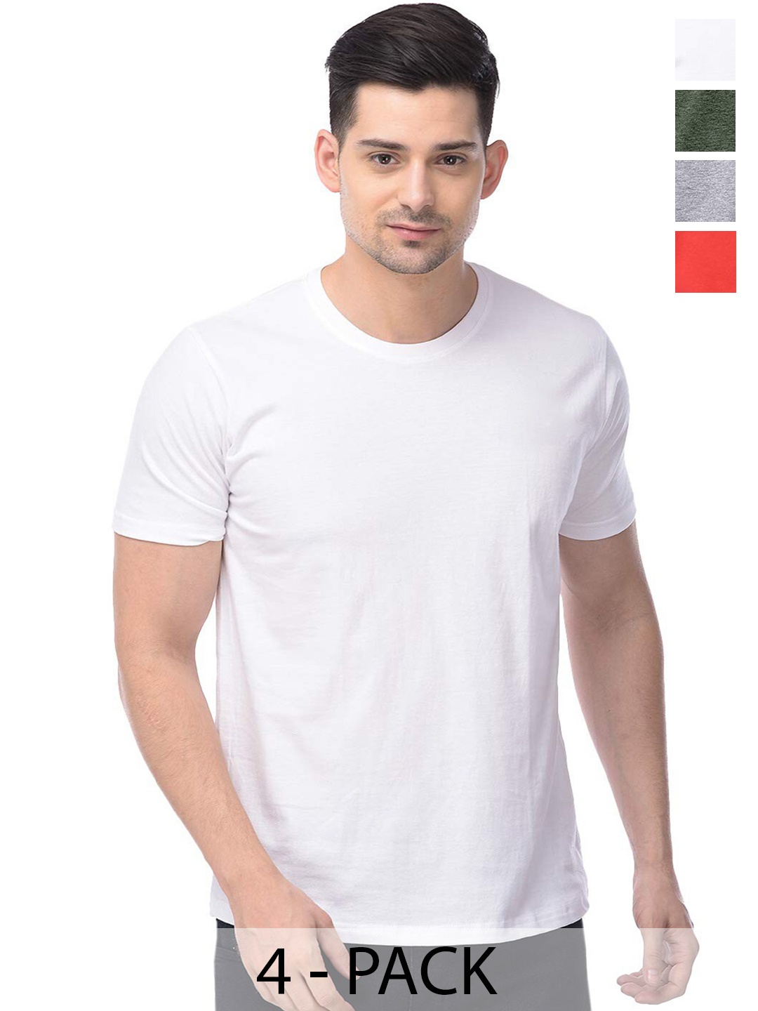 

COLOR CAPITAL Pack Of 4 Short Sleeves Cotton T-shirts, White