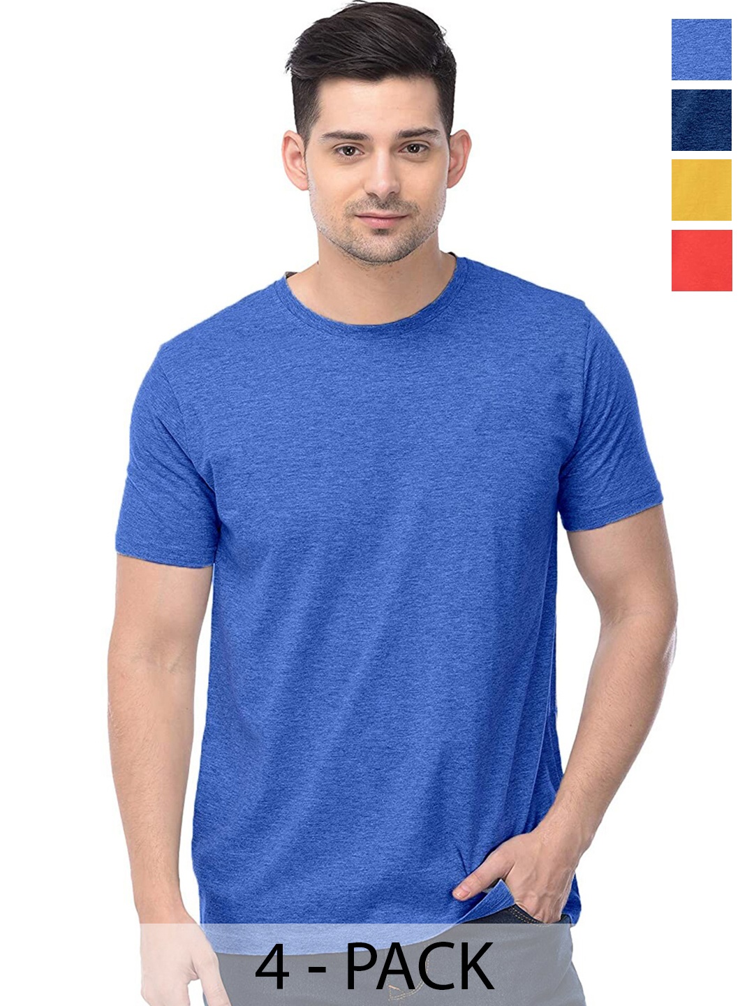 

COLOR CAPITAL Unisex Pack Of 4 Cotton T-Shirts, Navy blue
