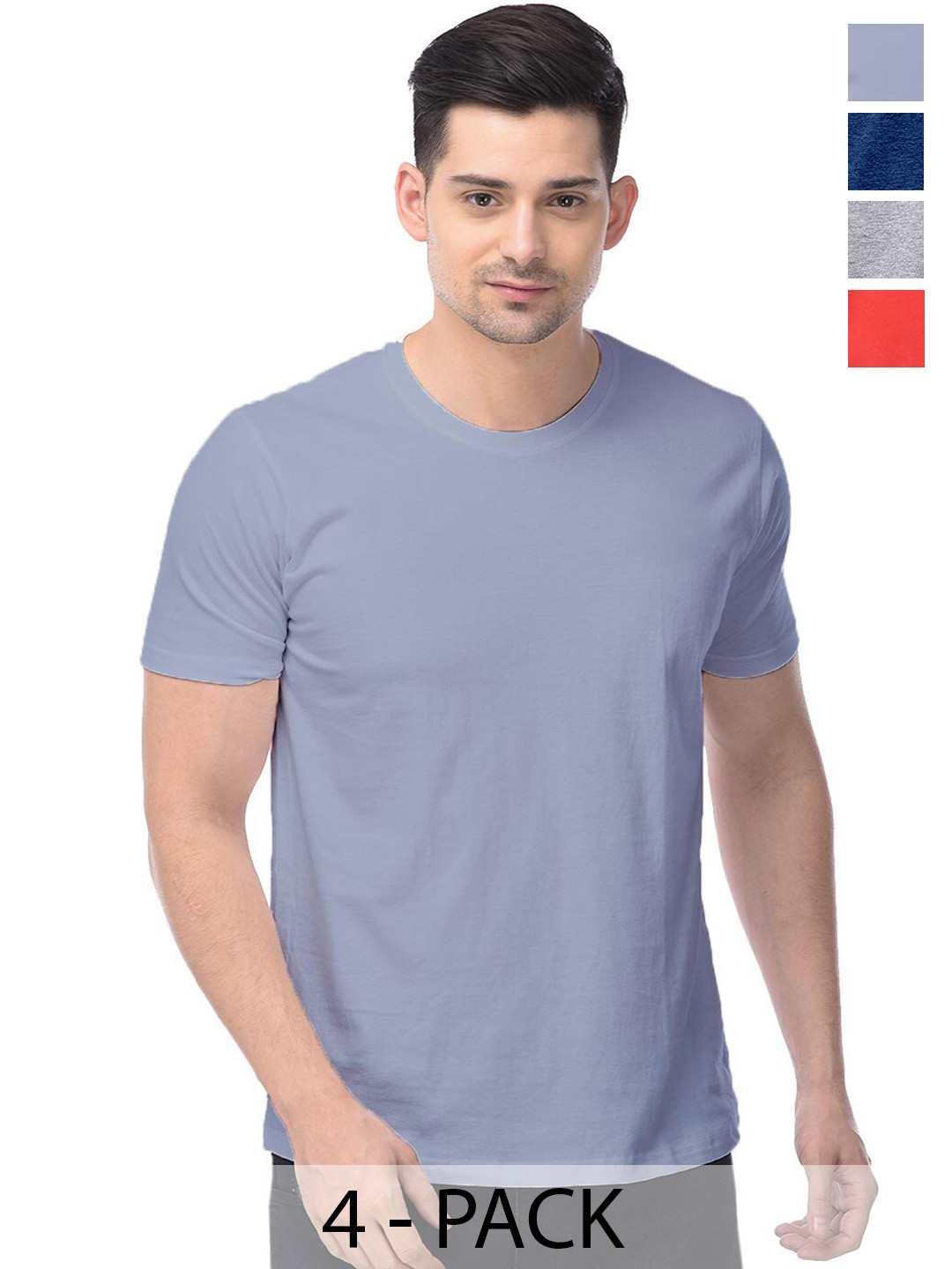 

COLOR CAPITAL Unisex Pack Of 4 Round Neck Cotton T-shirt, Grey