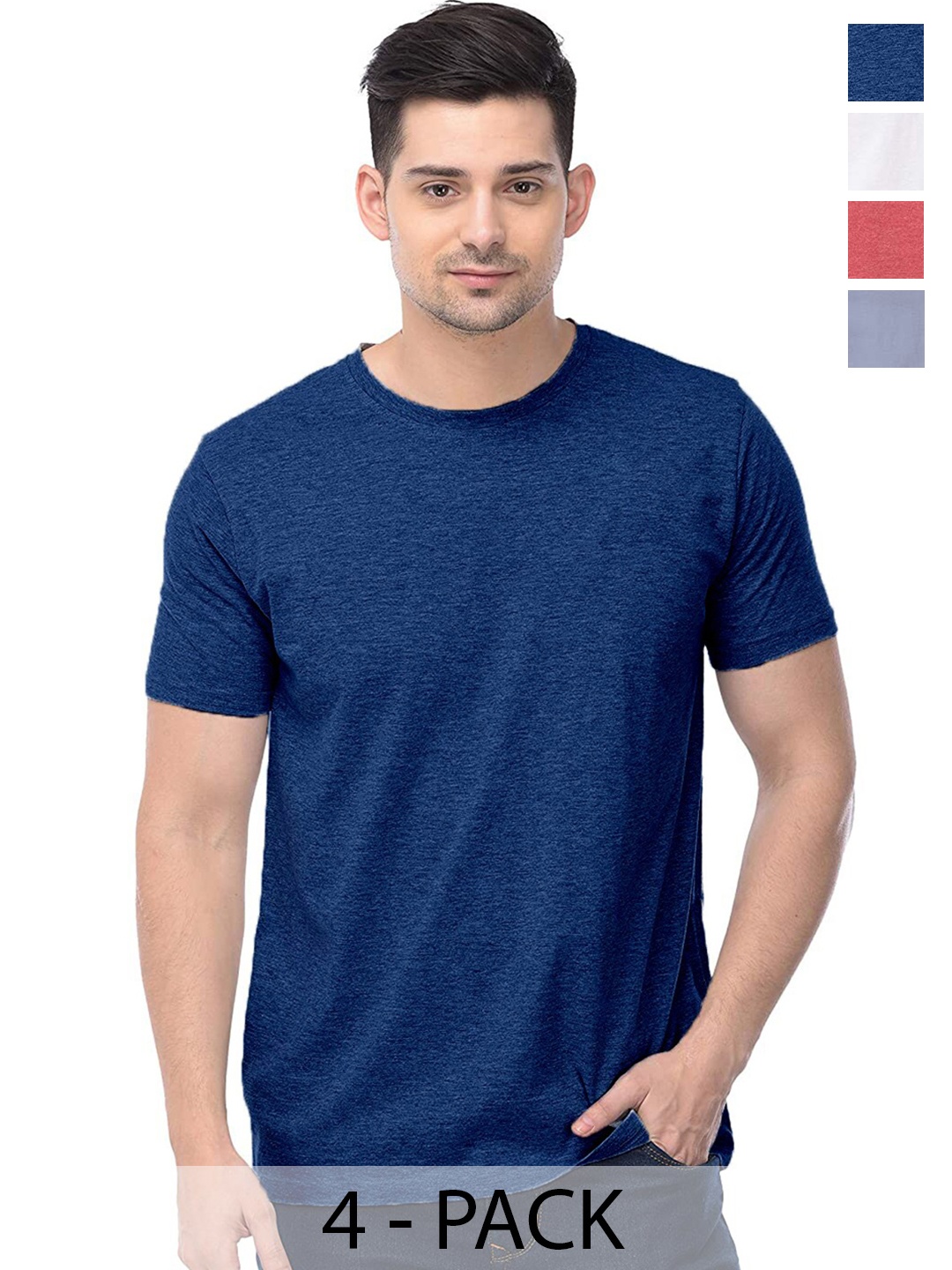 

COLOR CAPITAL Unisex Pack Of 4 Cotton T-Shirt, Navy blue