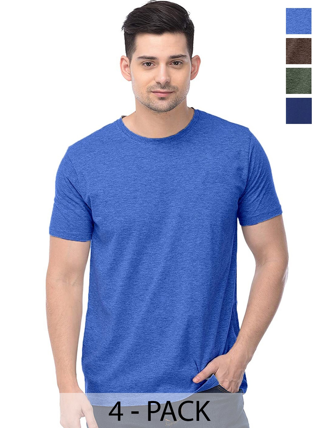 COLOR CAPITAL Unisex Pack Of 4 Cotton T-shirts, Blue