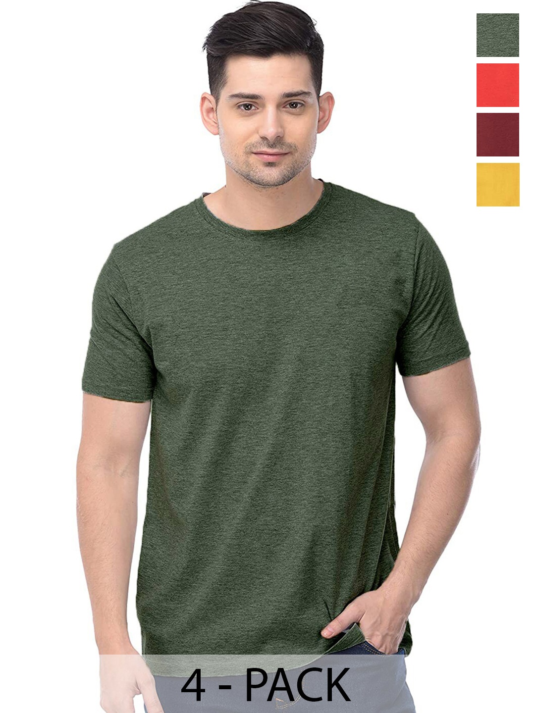 

COLOR CAPITAL Unisex Pack Of 4 Cotton T-Shirt, Green
