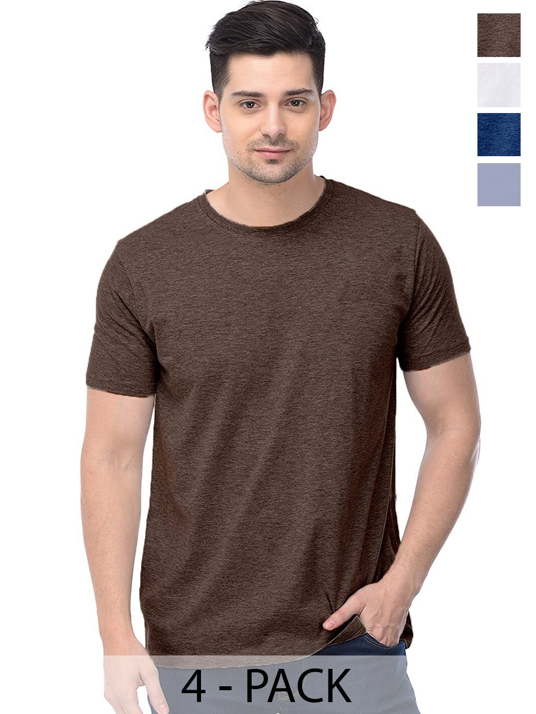 

COLOR CAPITAL Unisex Pack of 4 Cotton T-shirts, Brown