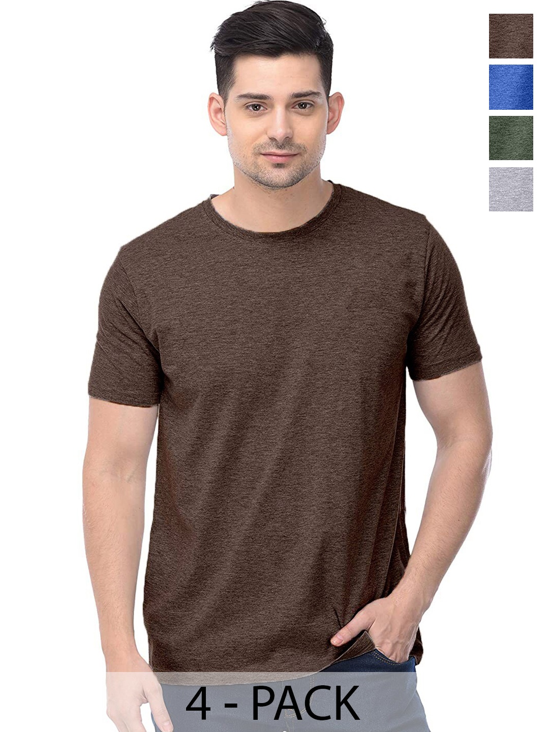 

COLOR CAPITAL Pack Of 4 Short Sleeves Cotton T-shirt, Brown