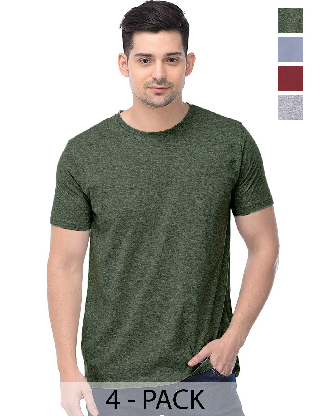 

COLOR CAPITAL Unisex Pack Of 4 Cotton T-Shirts, Green
