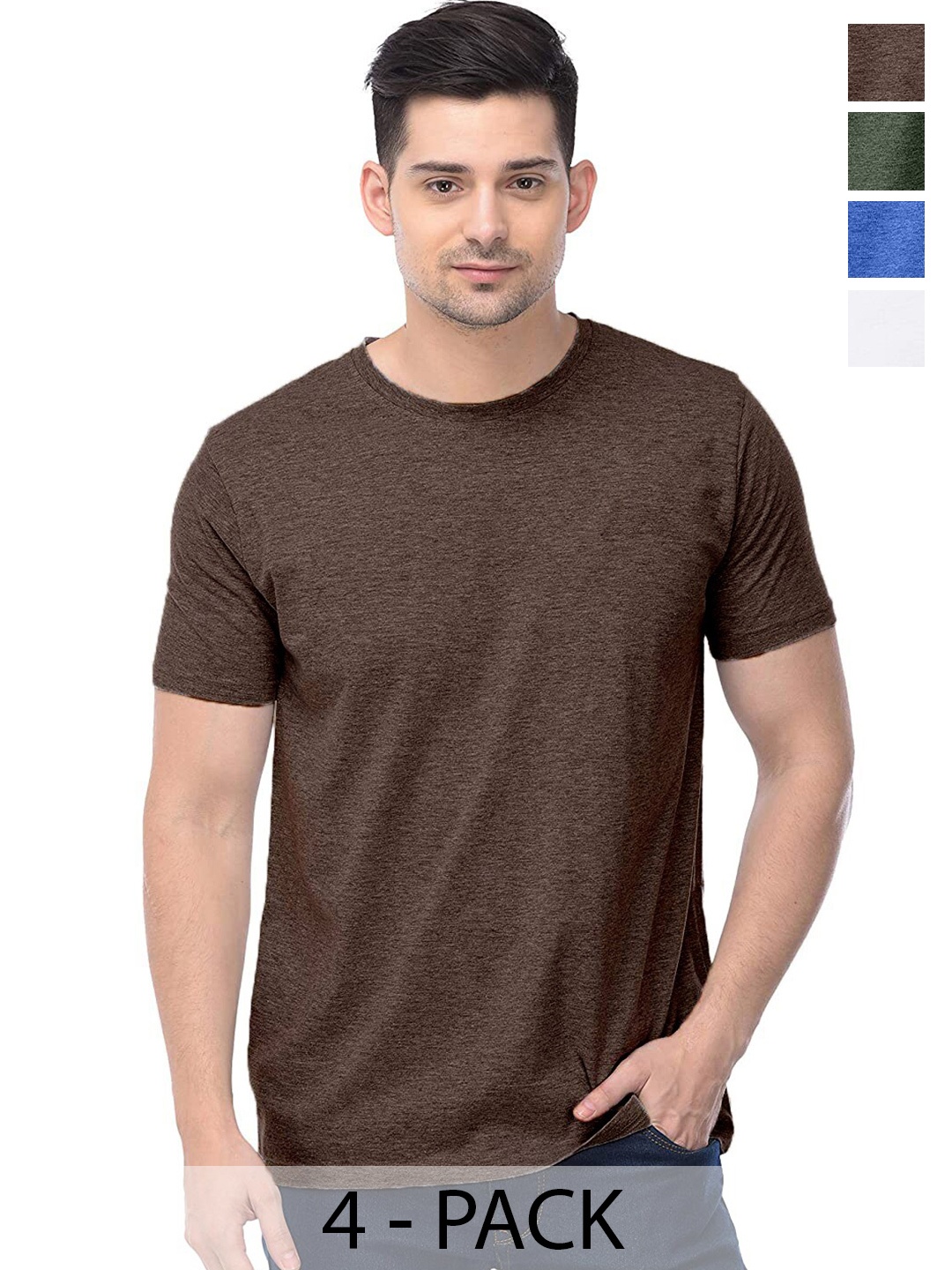 

COLOR CAPITAL Unisex Pack Of 4 Cotton T-shirts, Brown