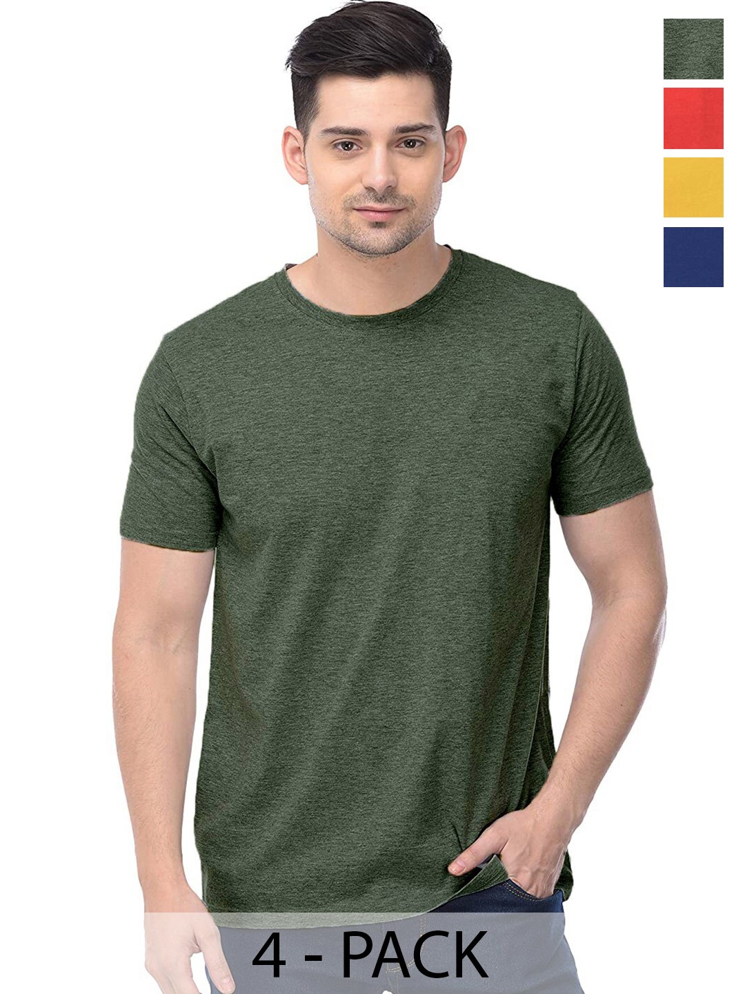 

COLOR CAPITAL Unisex Pack Of 4 Round Neck Cotton T-shirts, Green