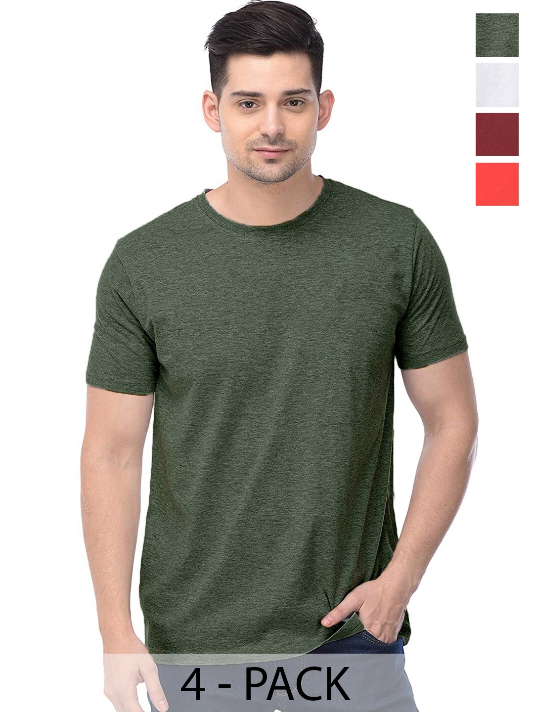 

COLOR CAPITAL Unisex Pack Of 4 Cotton T-shirt, Green