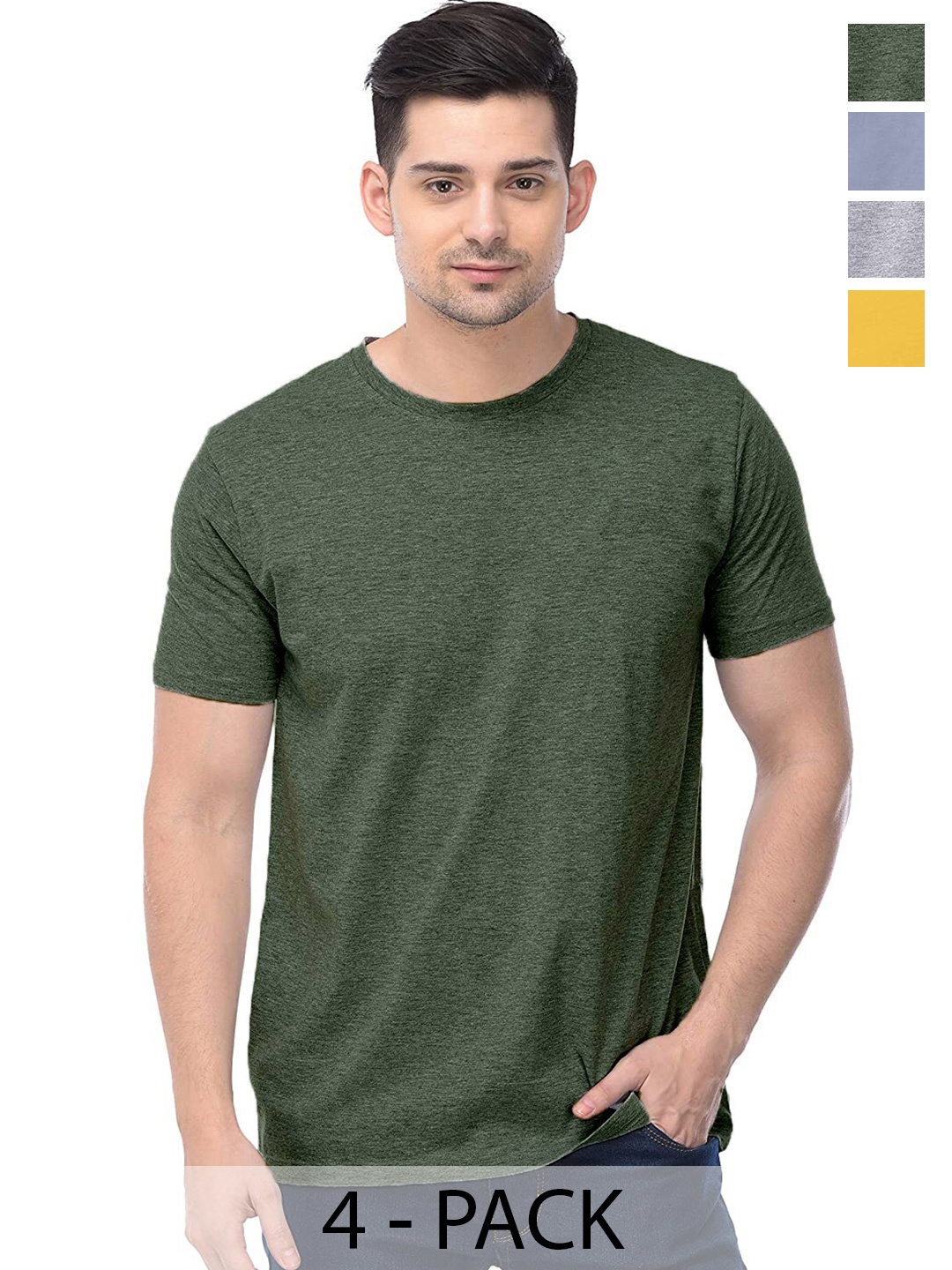COLOR CAPITAL Unisex Pack Of 4 Cotton T-shirt, Olive