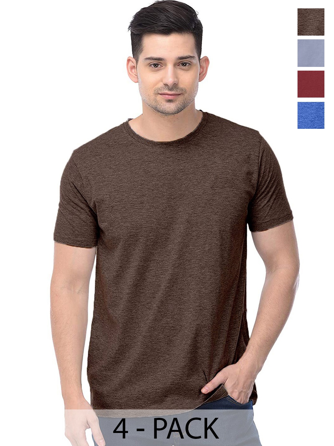

COLOR CAPITAL Pack of 4 Unisex Cotton T-shirt, Brown