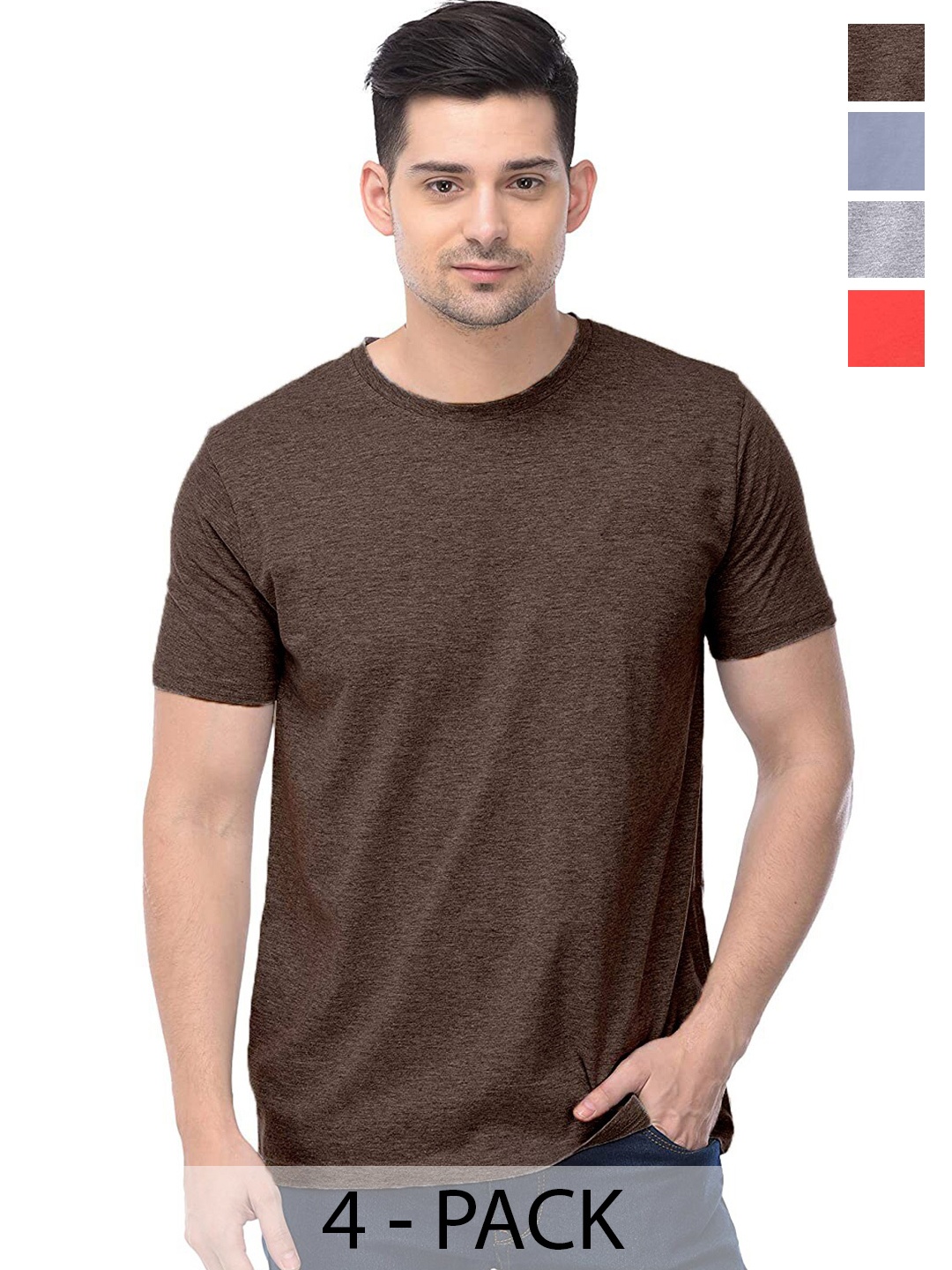 

COLOR CAPITAL Unisex Pack Of 4 Cotton T-Shirt, Brown