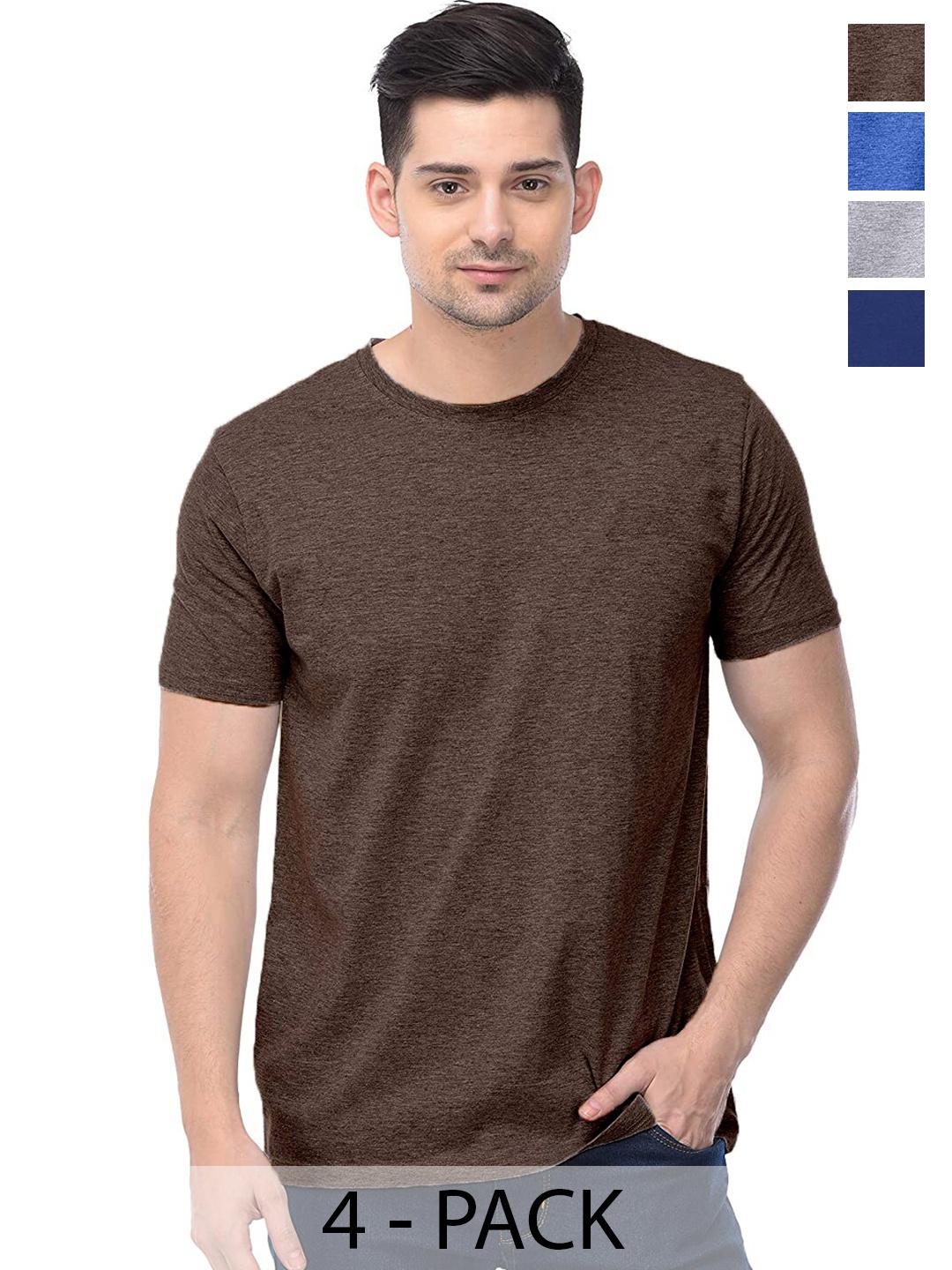 

COLOR CAPITAL Unisex Pack of 4 Cotton T-shirts, Brown
