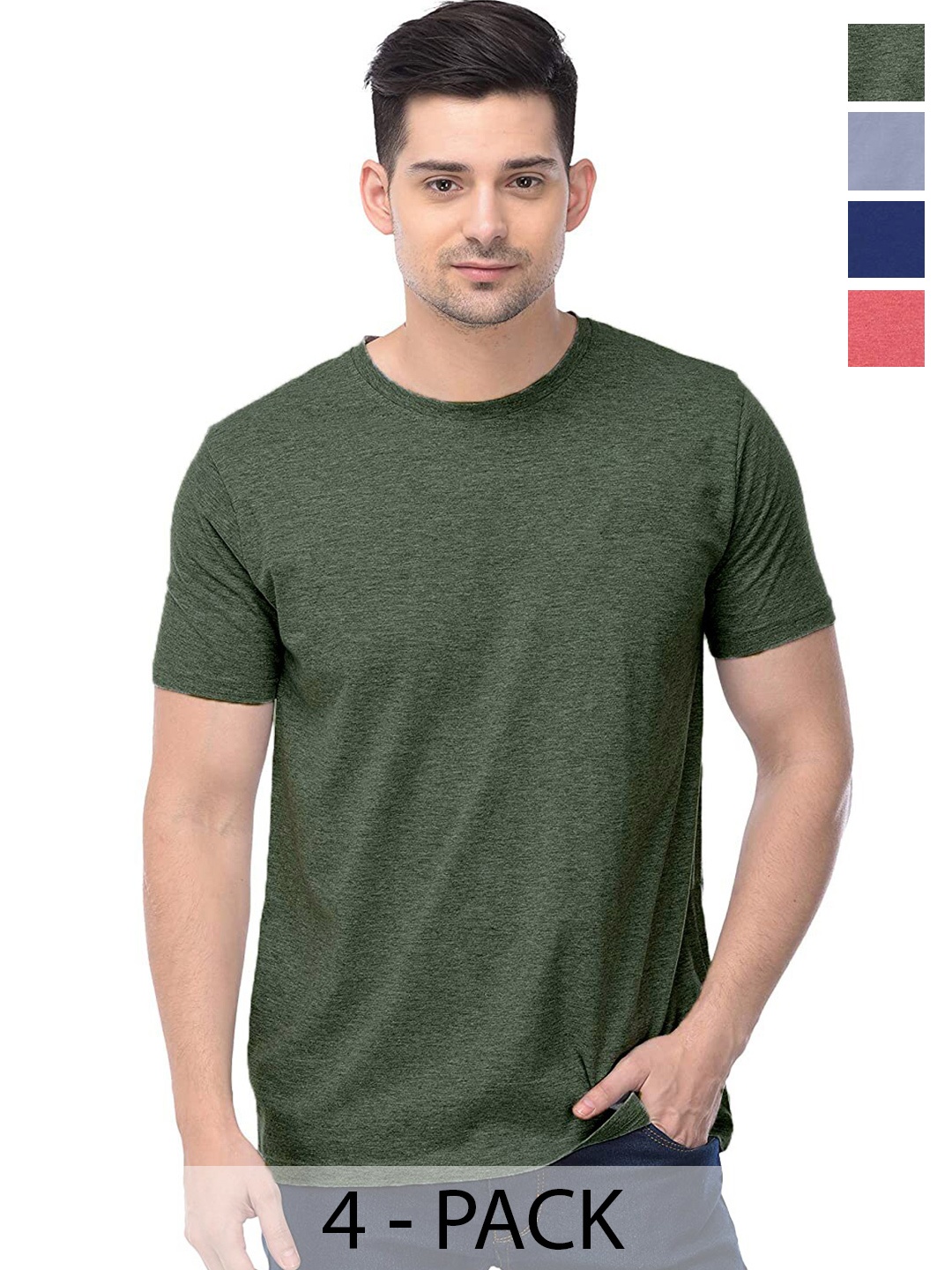 

COLOR CAPITAL Unisex Pack Of 4 Cotton T-Shirt, Green
