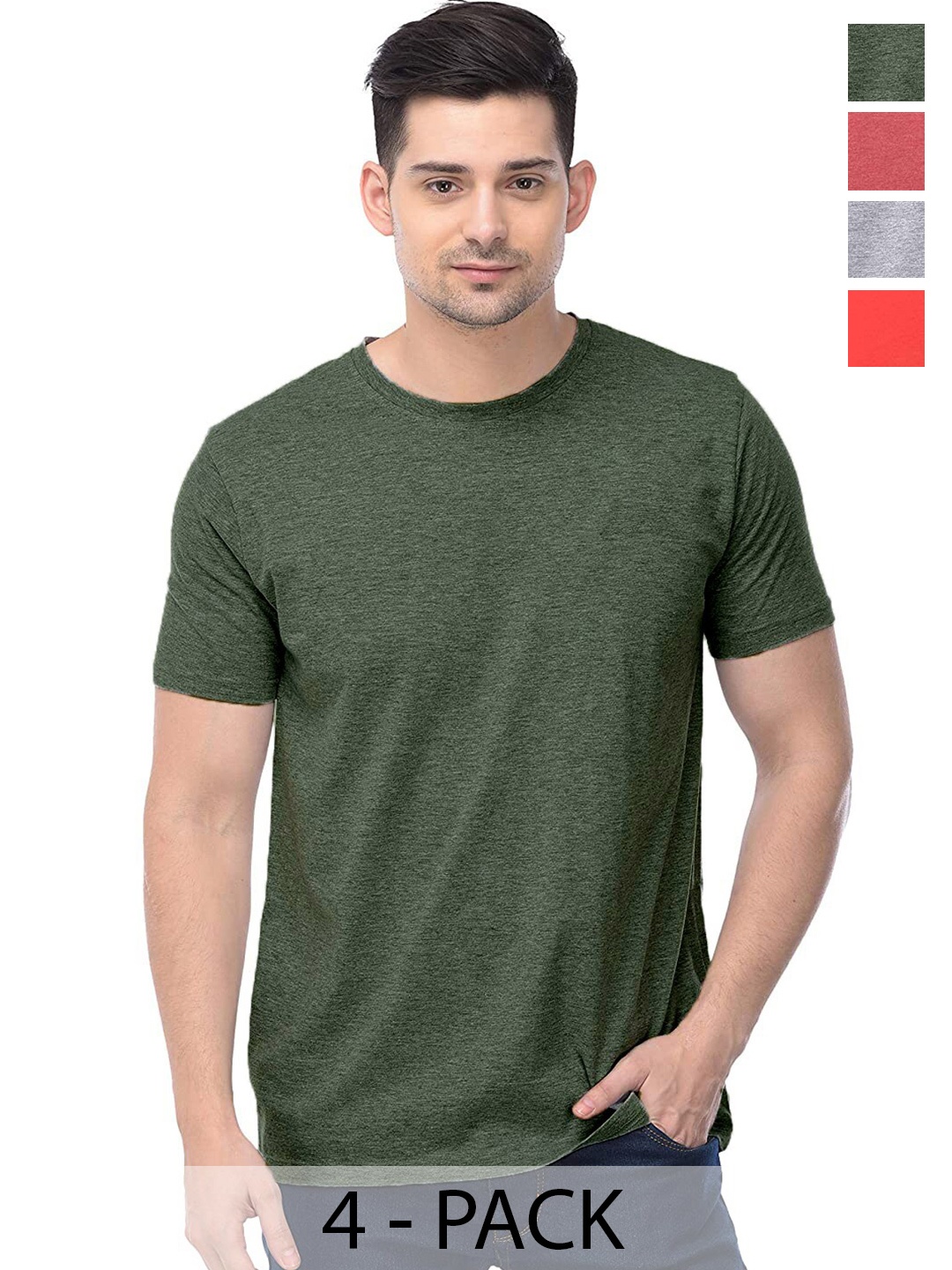 COLOR CAPITAL Unisex Pack Of 4 Cotton T-Shirts, Green