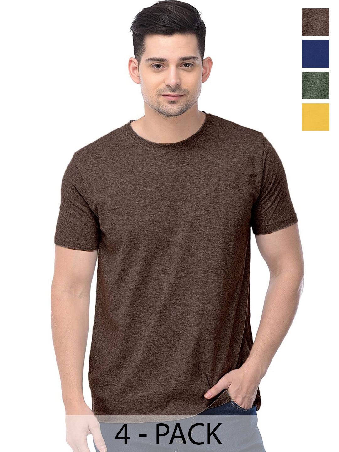 COLOR CAPITAL Pack Of 4 Short Sleeves Cotton T-shirt, Brown
