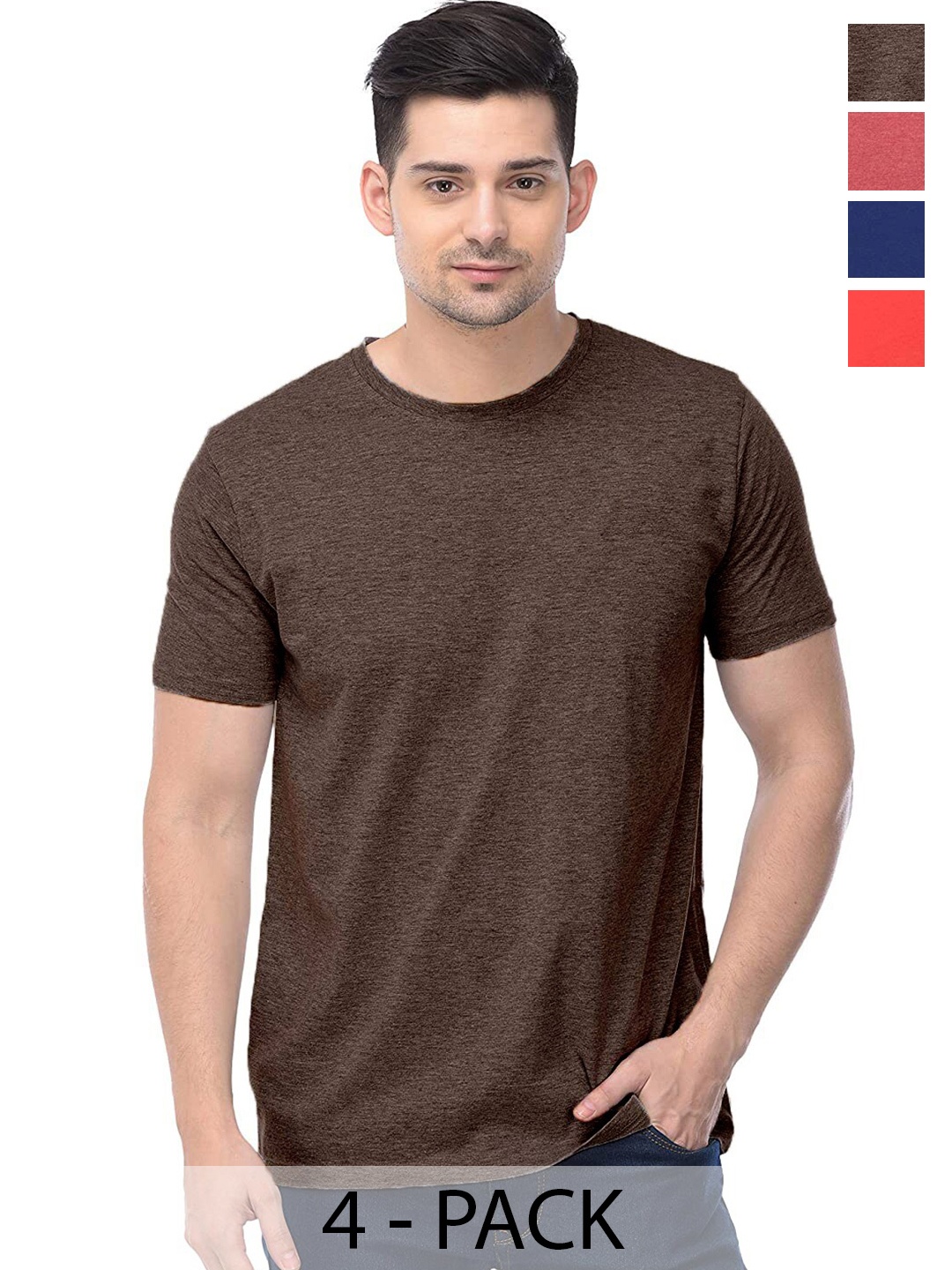 

COLOR CAPITAL Unisex Pack Of 4 Cotton T-Shirts, Brown