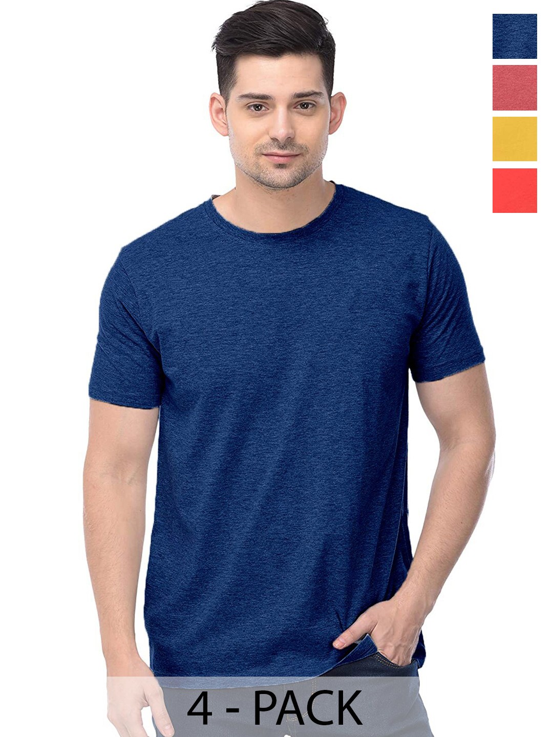 

COLOR CAPITAL Pack Of 4 Cotton T Shirts, Blue