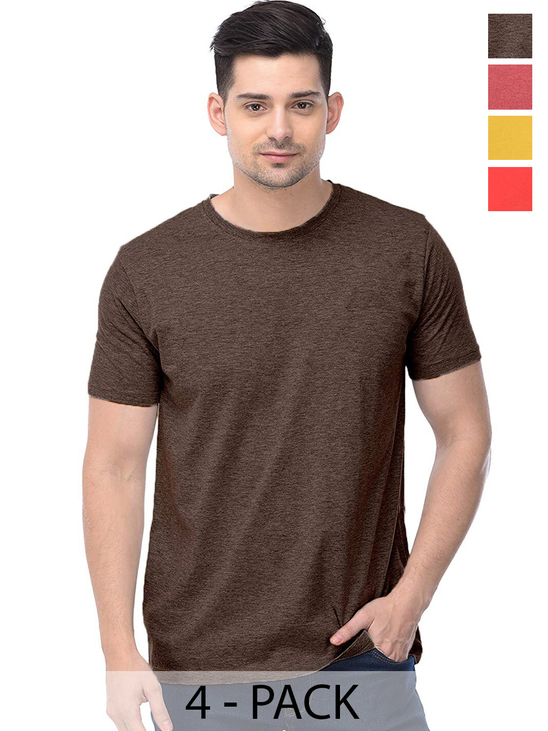 

COLOR CAPITAL Unisex Brown & Red Pack Of 4 Cotton T-shirts