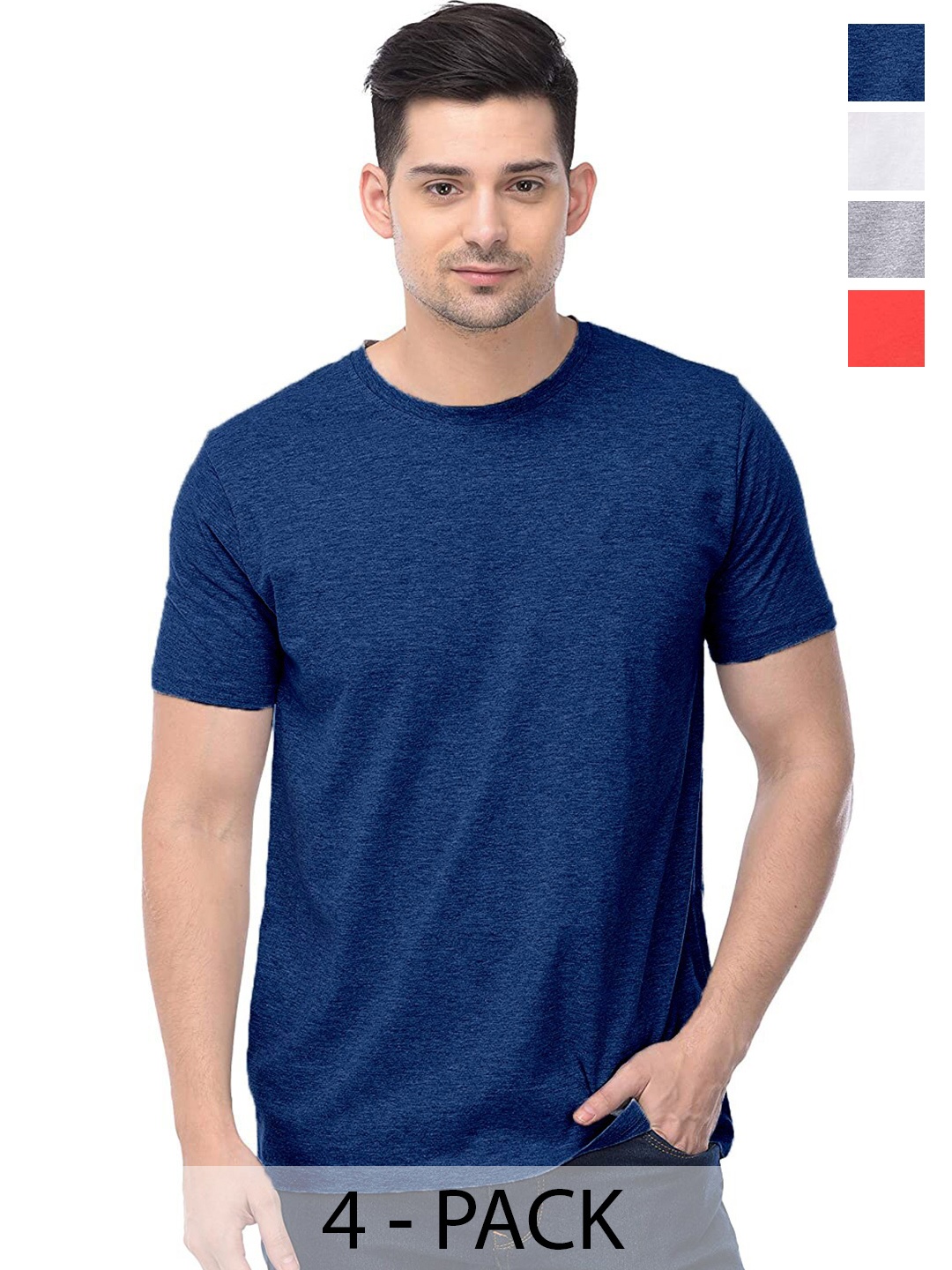 COLOR CAPITAL Unisex Blue & White Pack Of 4 Cotton T-shirts