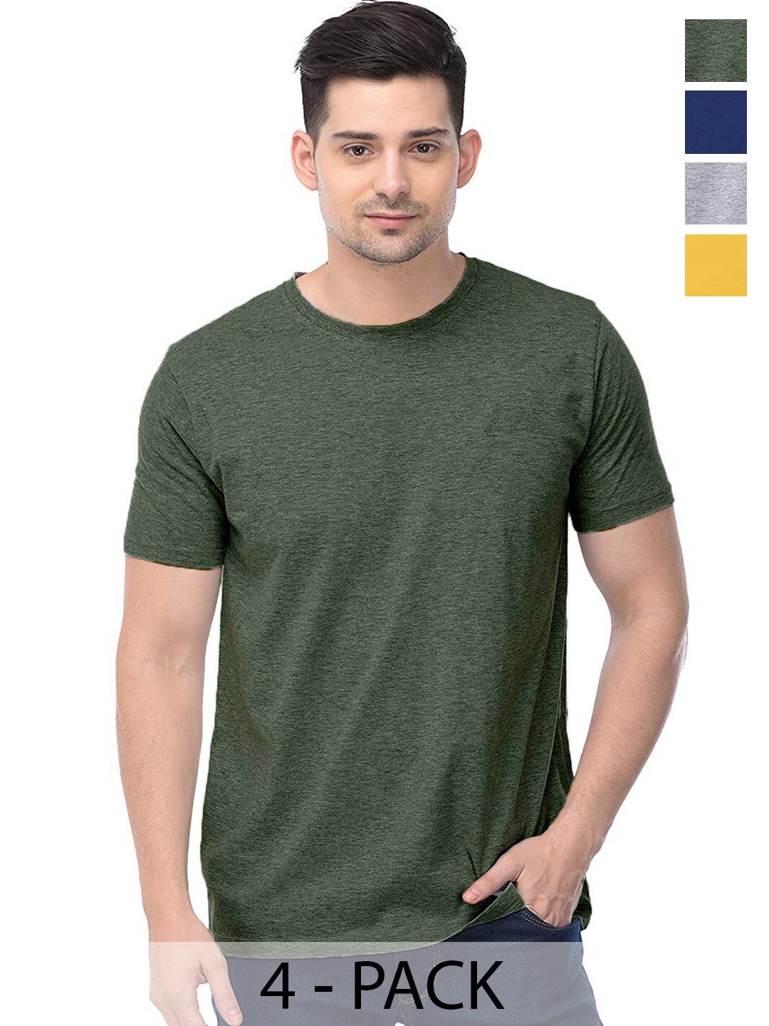 COLOR CAPITAL Unisex Pack Of 4 Cotton T-Shirts, Green