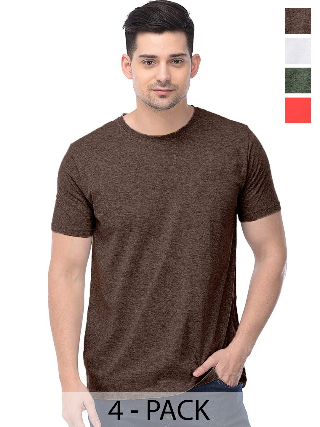 COLOR CAPITAL Pack Of 4 Short Sleeves Cotton T-shirt, Brown