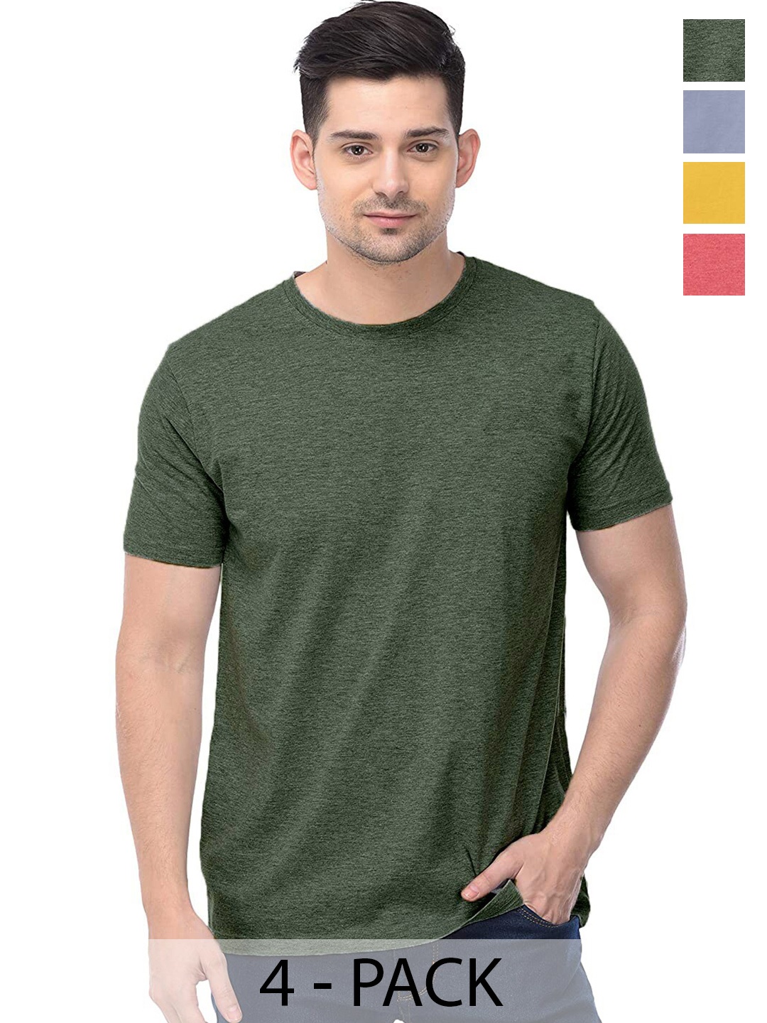 

COLOR CAPITAL Unisex Pack Of 4 Cotton T-Shirts, Green
